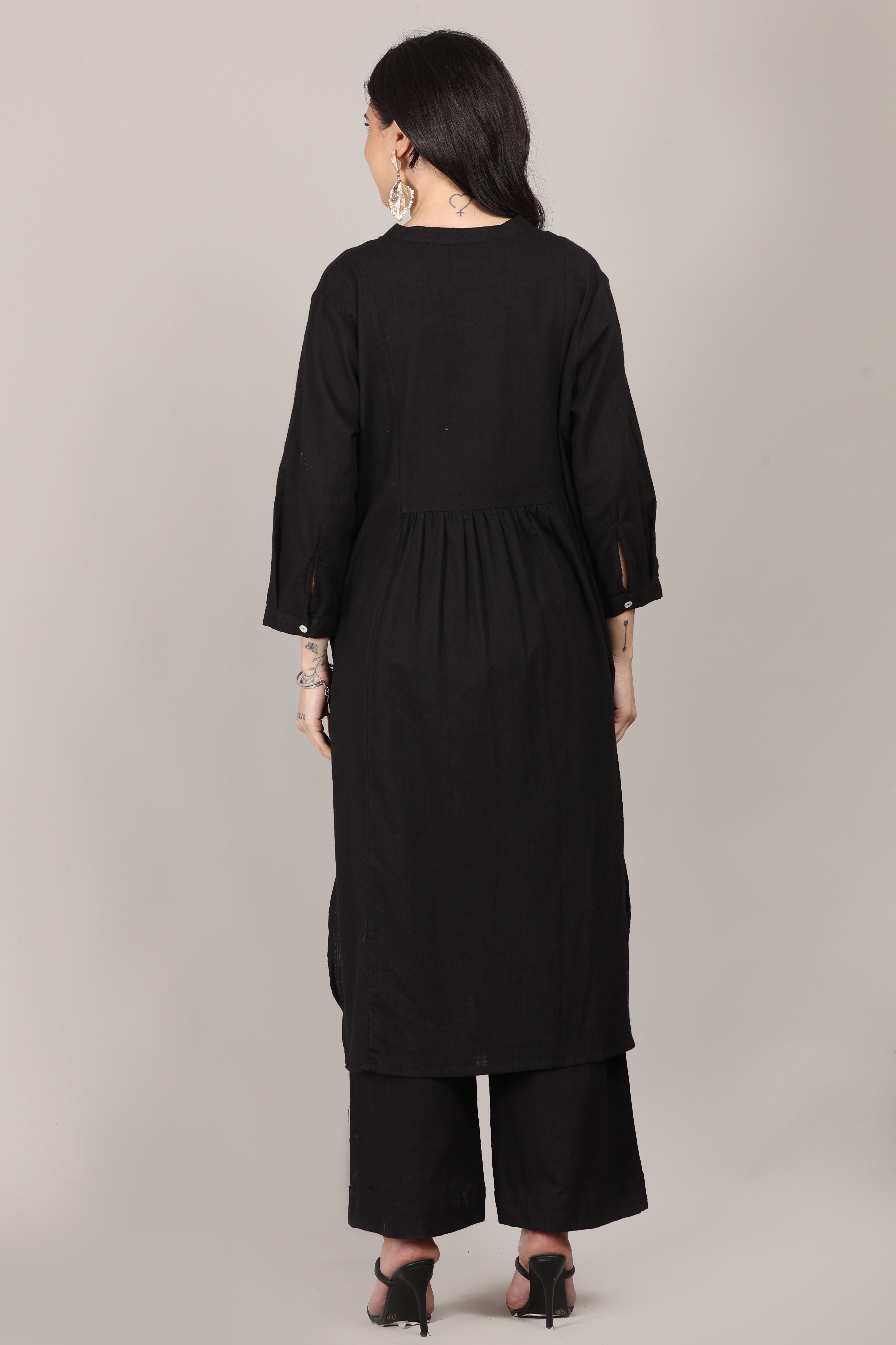 Black Dobby Striped Cotton A-Line Kurta Pant Co-Ord Set (Sukoon)