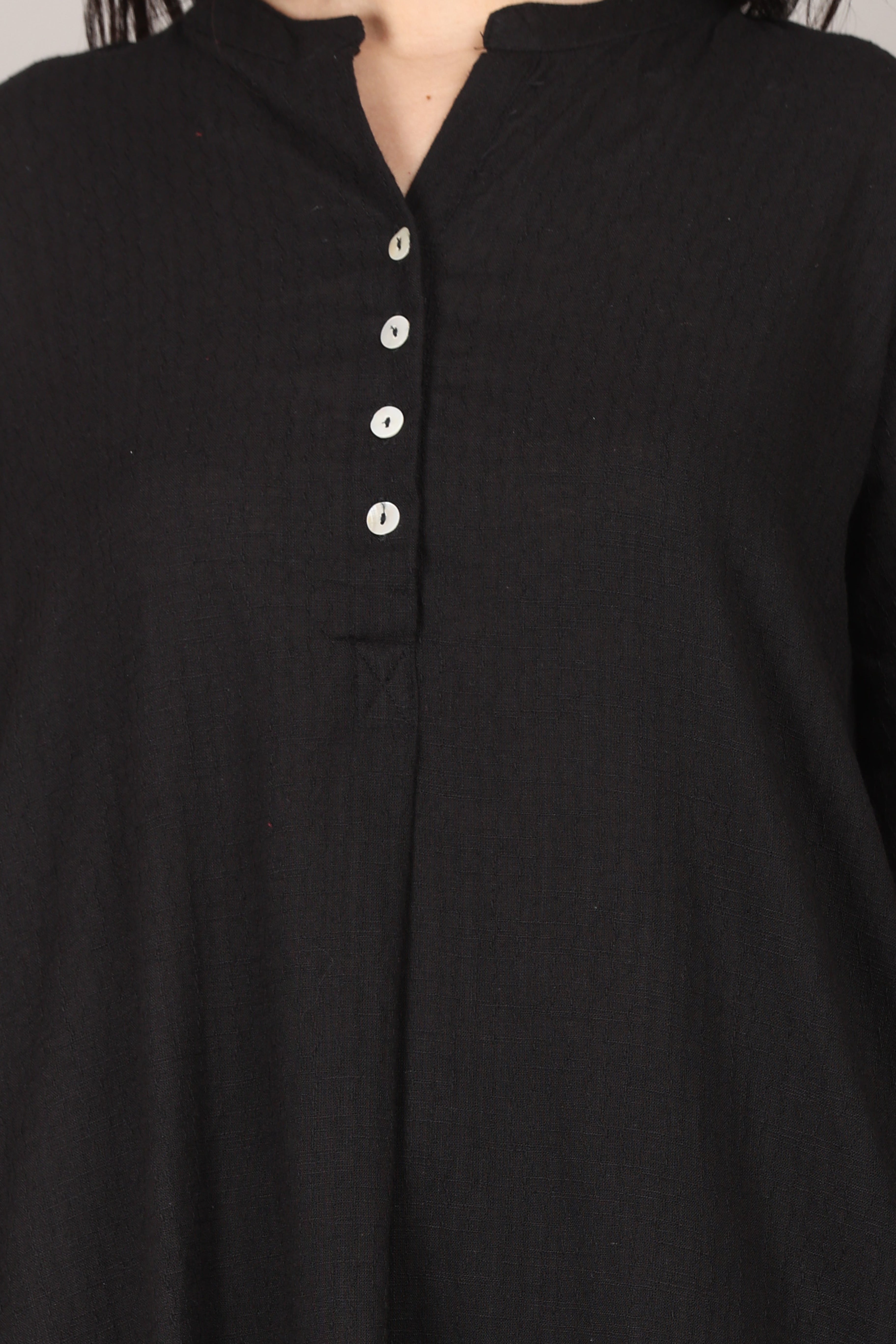 Black Dobby Striped Cotton A-Line Kurta Pant Co-Ord Set (Sukoon)