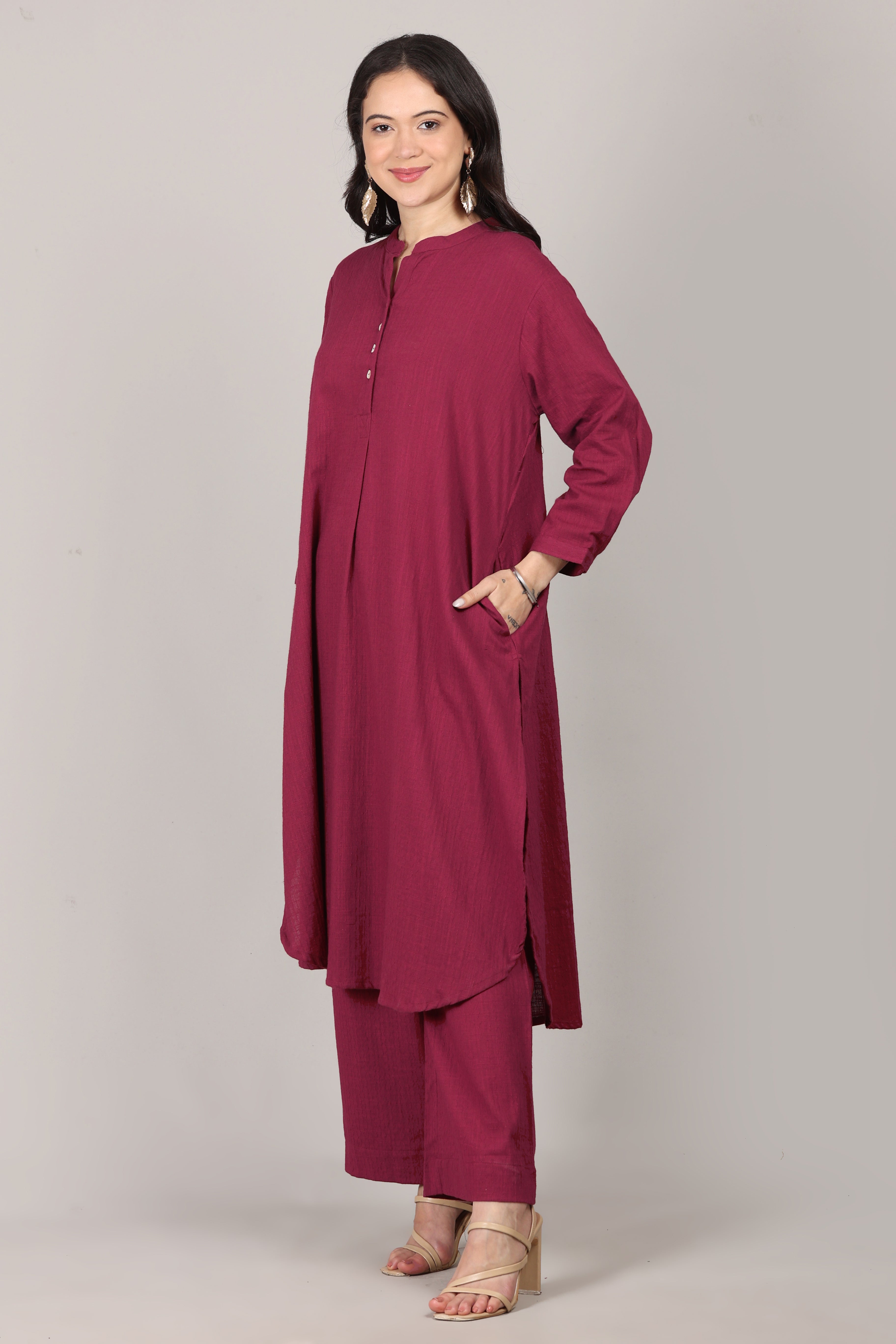 Sangria Dobby Striped Cotton A-Line Kurta Pant Co-Ord Set (Sukoon)