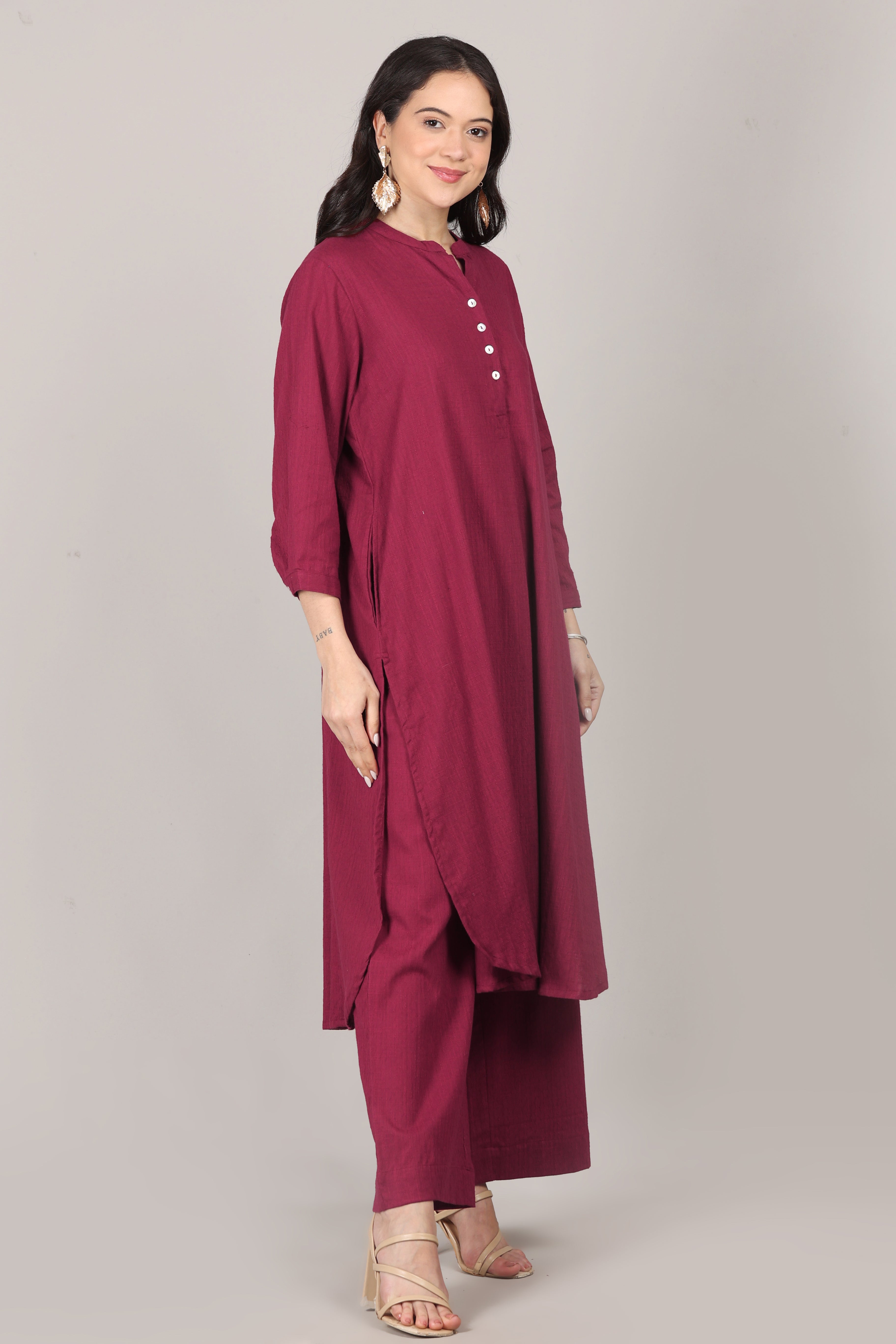 Sangria Dobby Striped Cotton A-Line Kurta Pant Co-Ord Set (Sukoon)