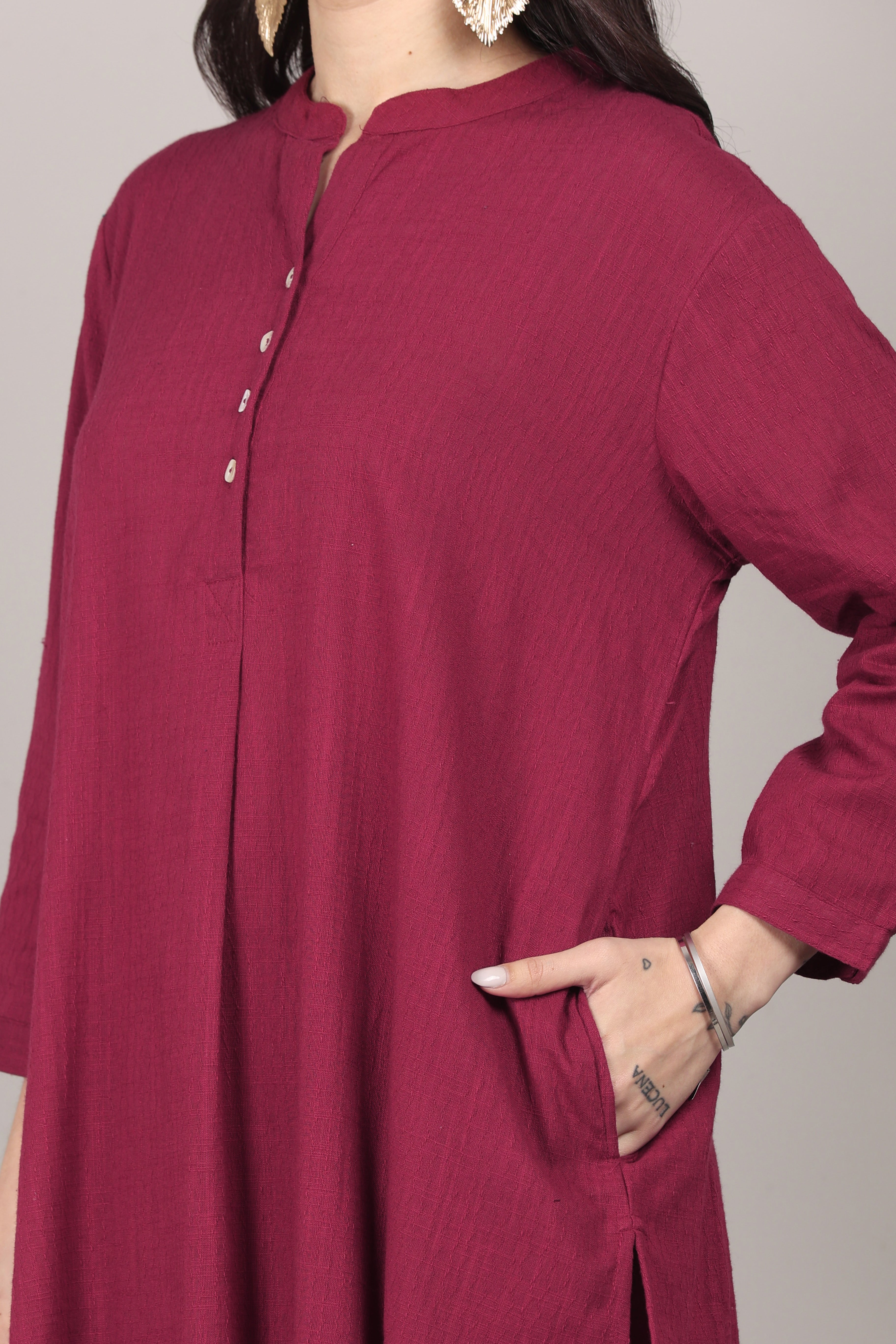 Sangria Dobby Striped Cotton A-Line Kurta Pant Co-Ord Set (Sukoon)