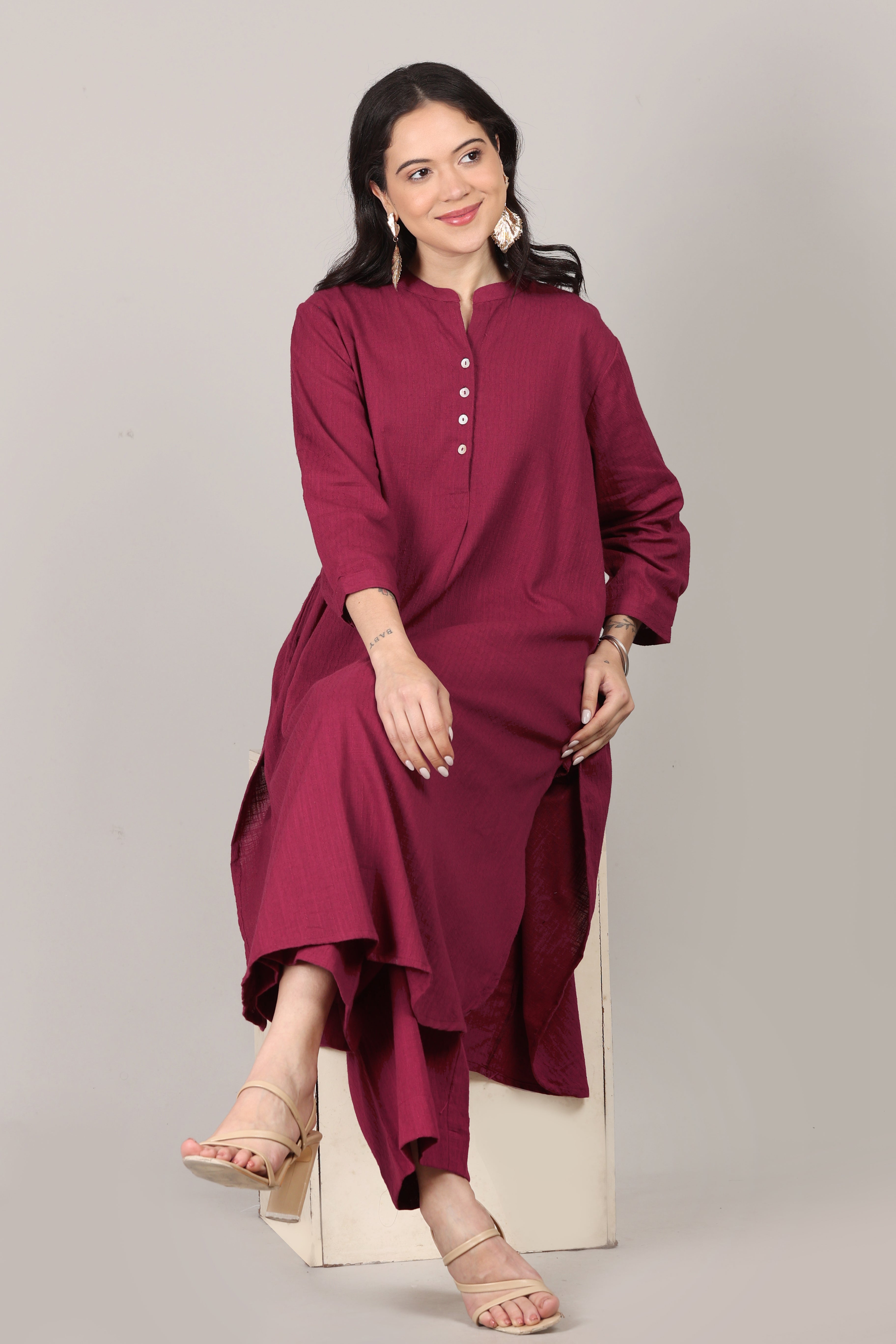 Sangria Dobby Striped Cotton A-Line Kurta Pant Co-Ord Set (Sukoon)