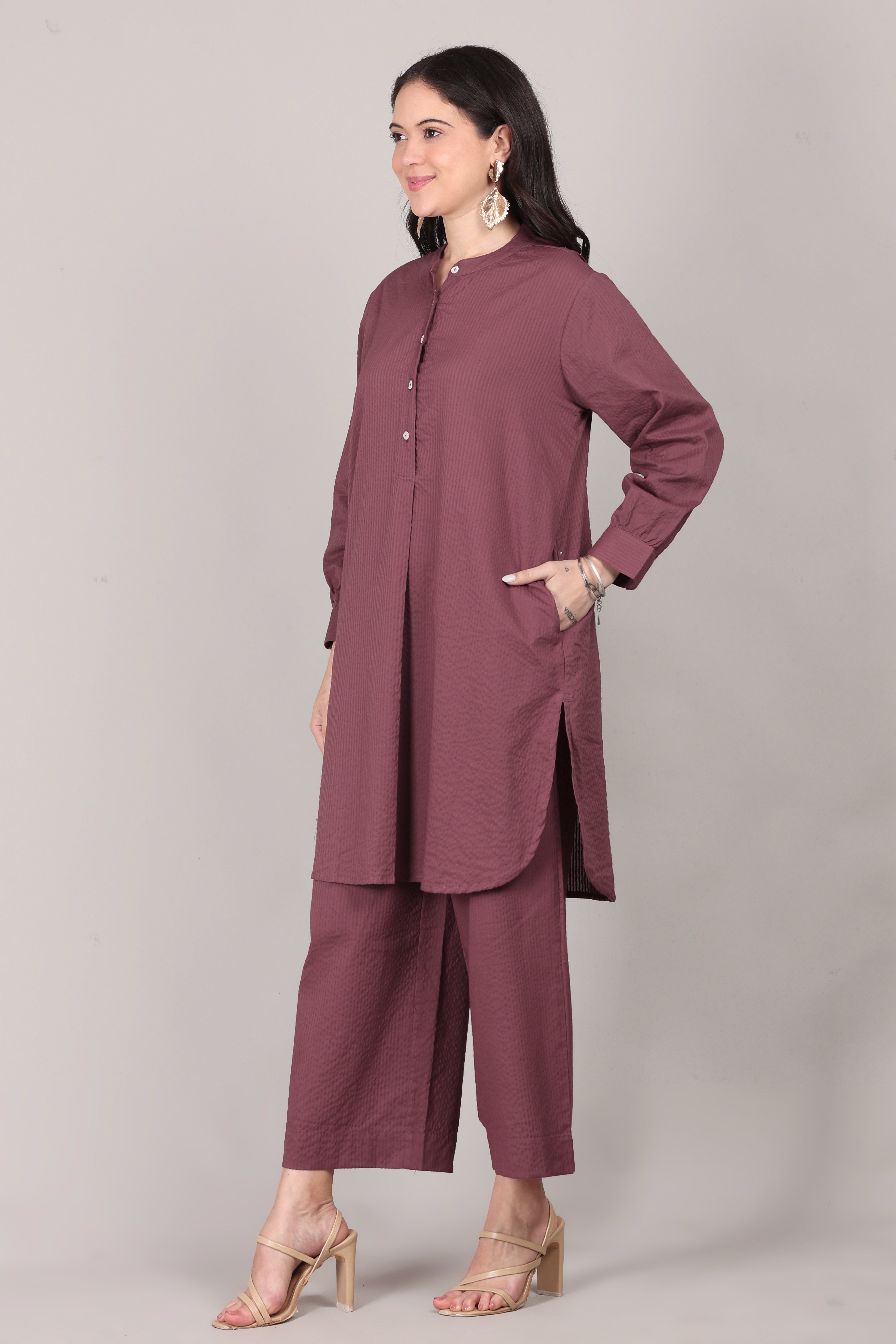 Dry Rose Seersucker Cotton A-Line Kurta Pant Co-Ord Set