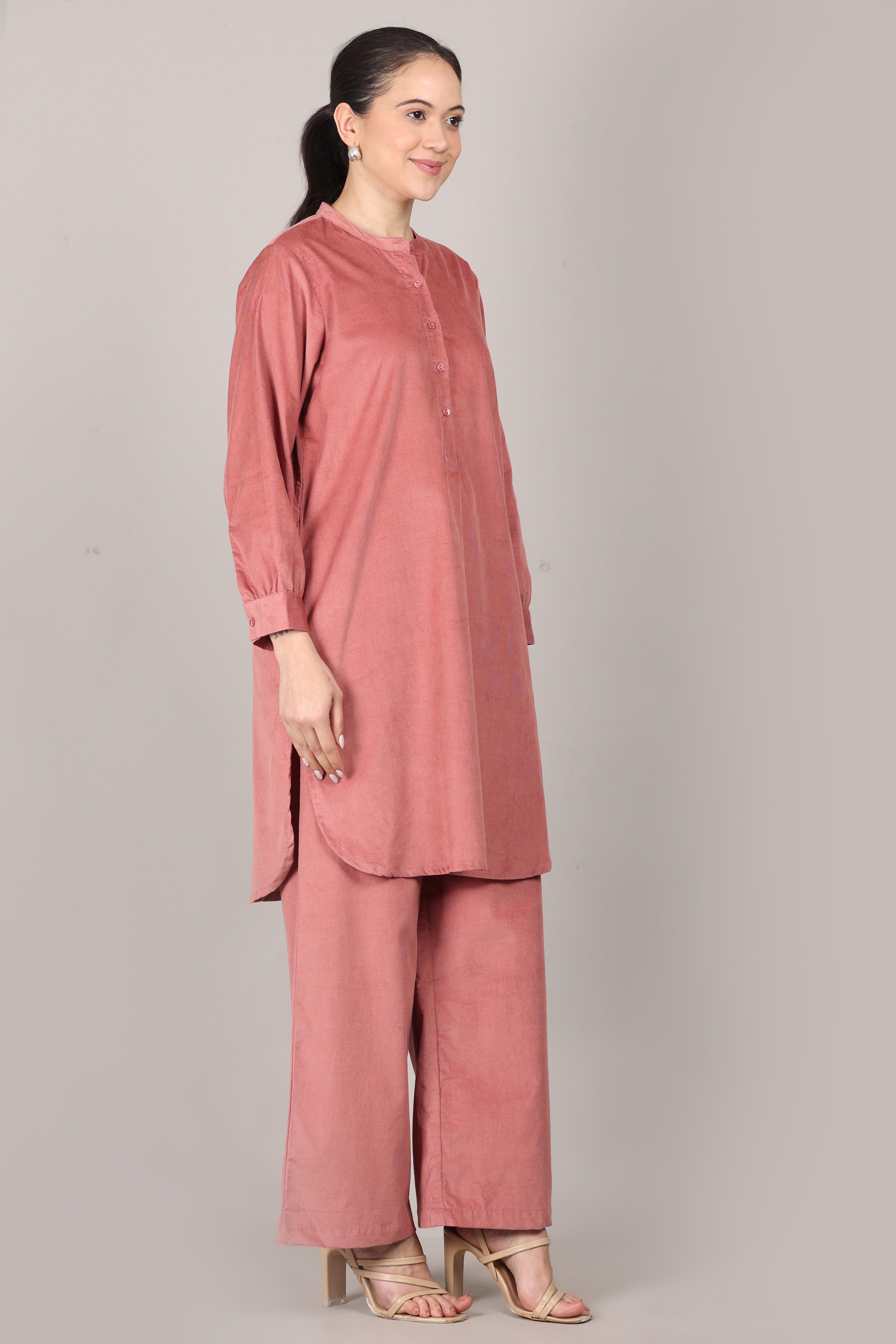 Canyon Rose Corduroy Solid Cotton A-Line Kurta Pant Co-Ord Set