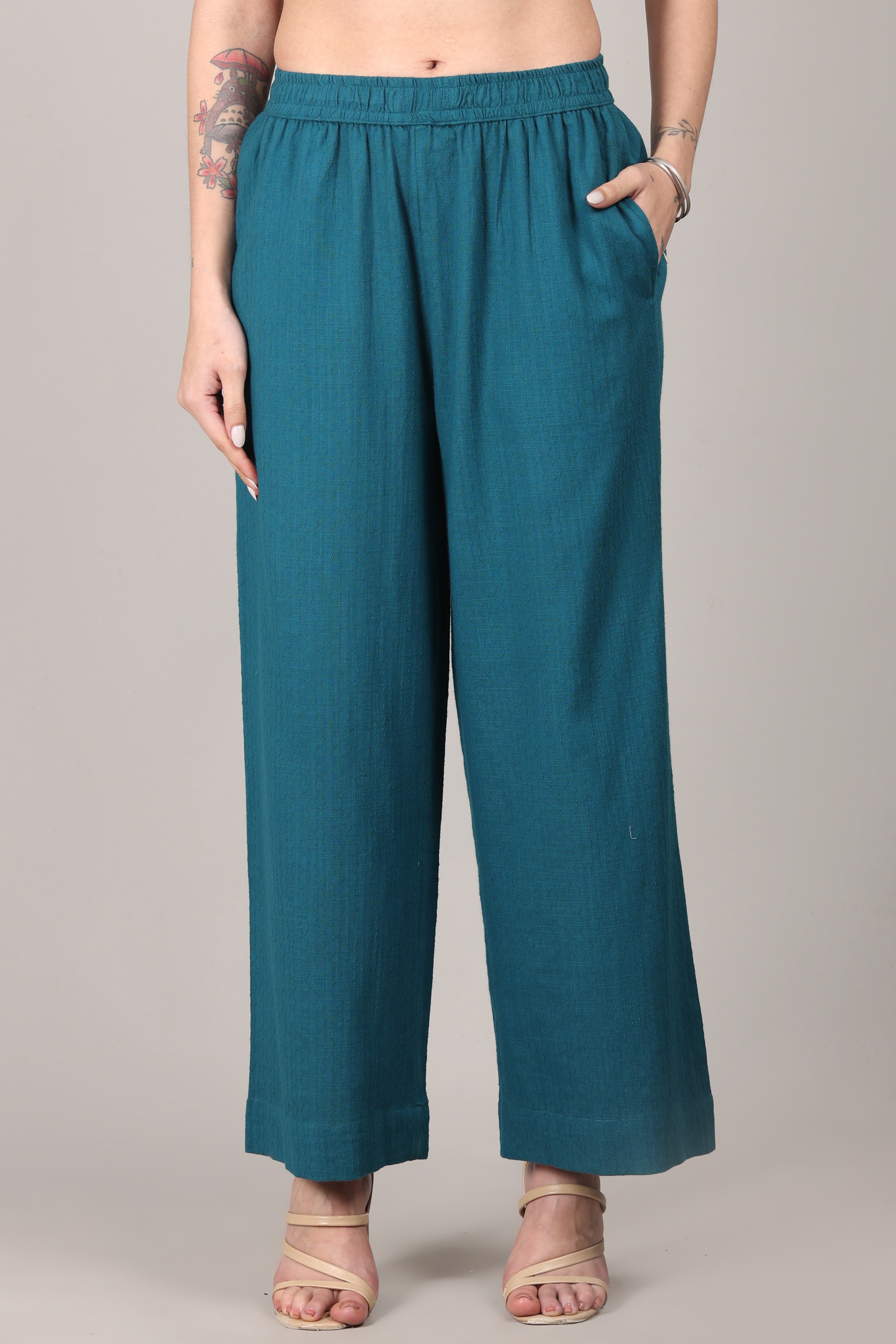 Teal Dobby Striped Cotton A-Line Kurta Pant Co-Ord Set (Sukoon)