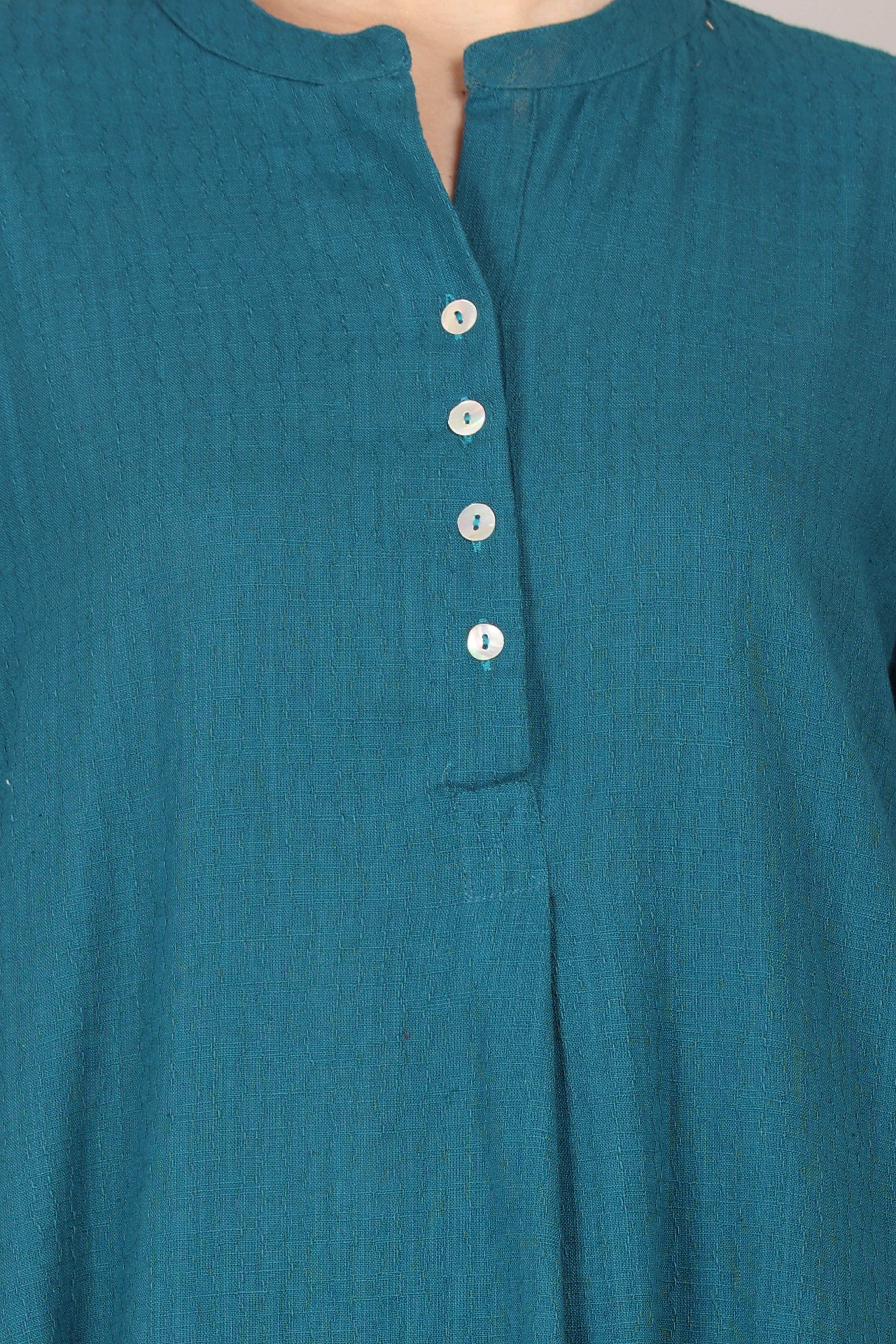 Teal Dobby Striped Cotton A-Line Kurta Pant Co-Ord Set (Sukoon)