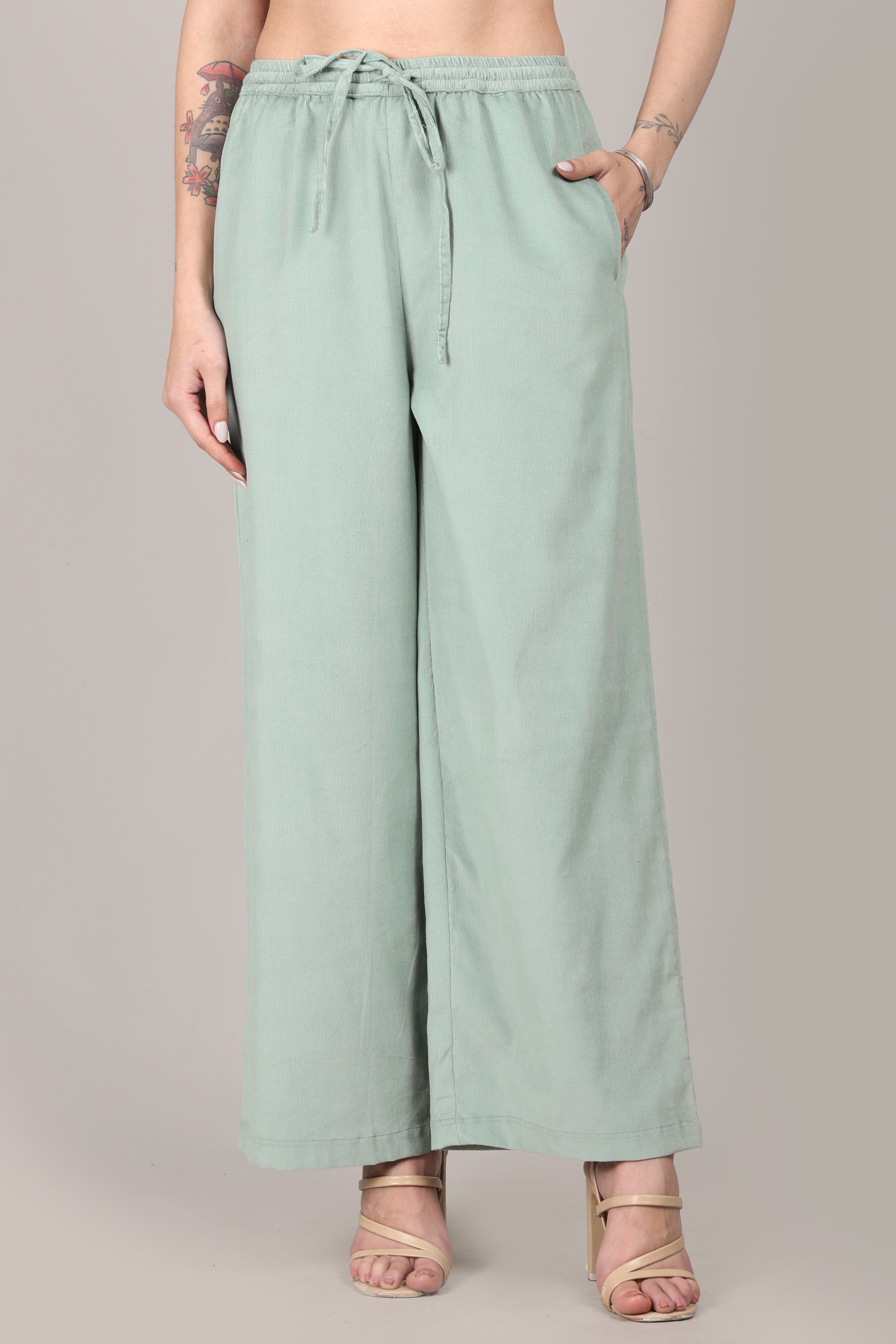 Frosty Green Corduroy Solid Cotton A-Line Kurta Pant Co-Ord Set