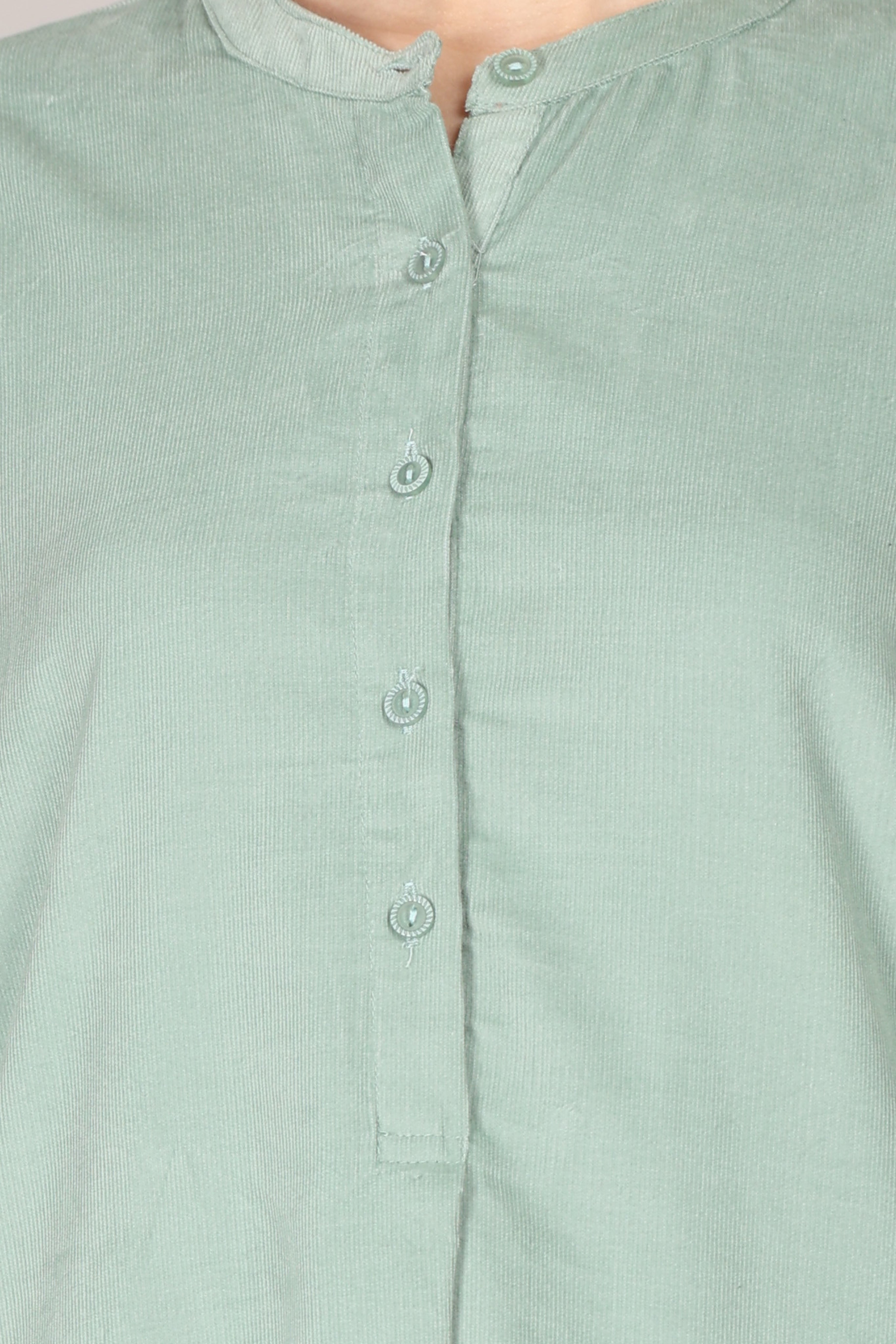 Frosty Green Corduroy Solid Cotton A-Line Kurta Pant Co-Ord Set
