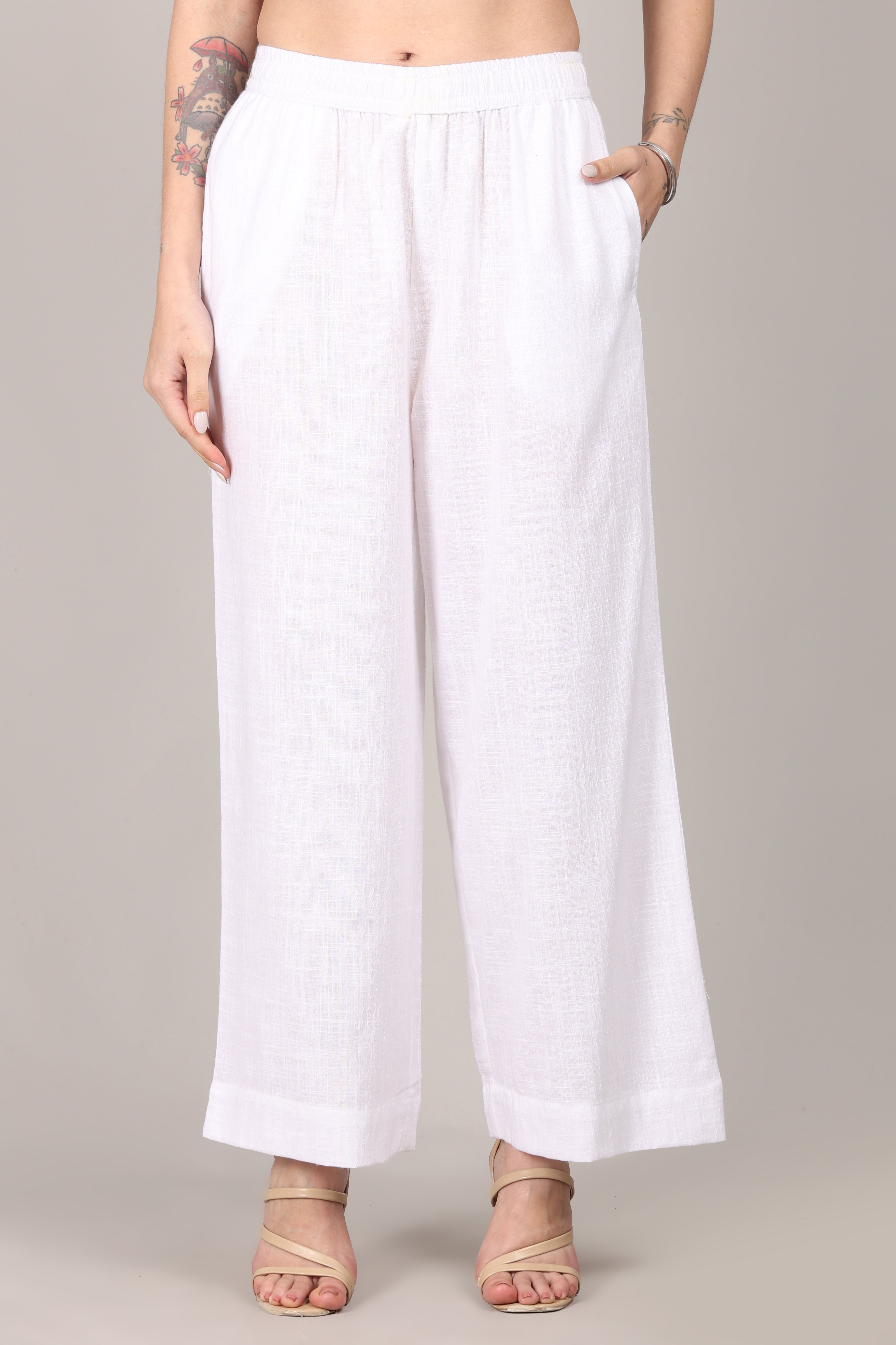 White Dobby Striped Cotton A-Line Kurta Pant Co-Ord Set (Sukoon)