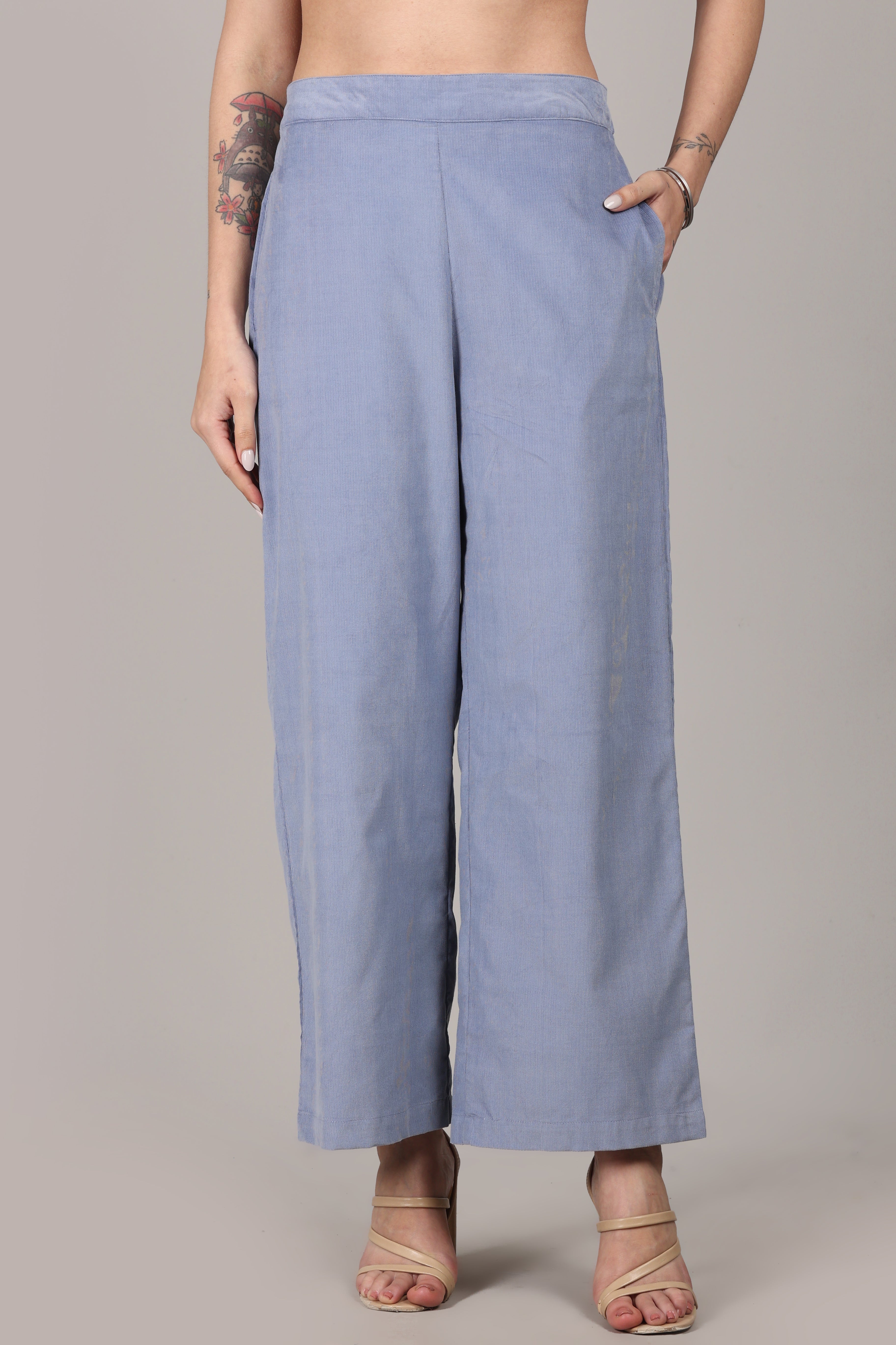 Forever Blue Corduroy Solid Straight-Fit Cotton Kurta Pant Co-ord Set