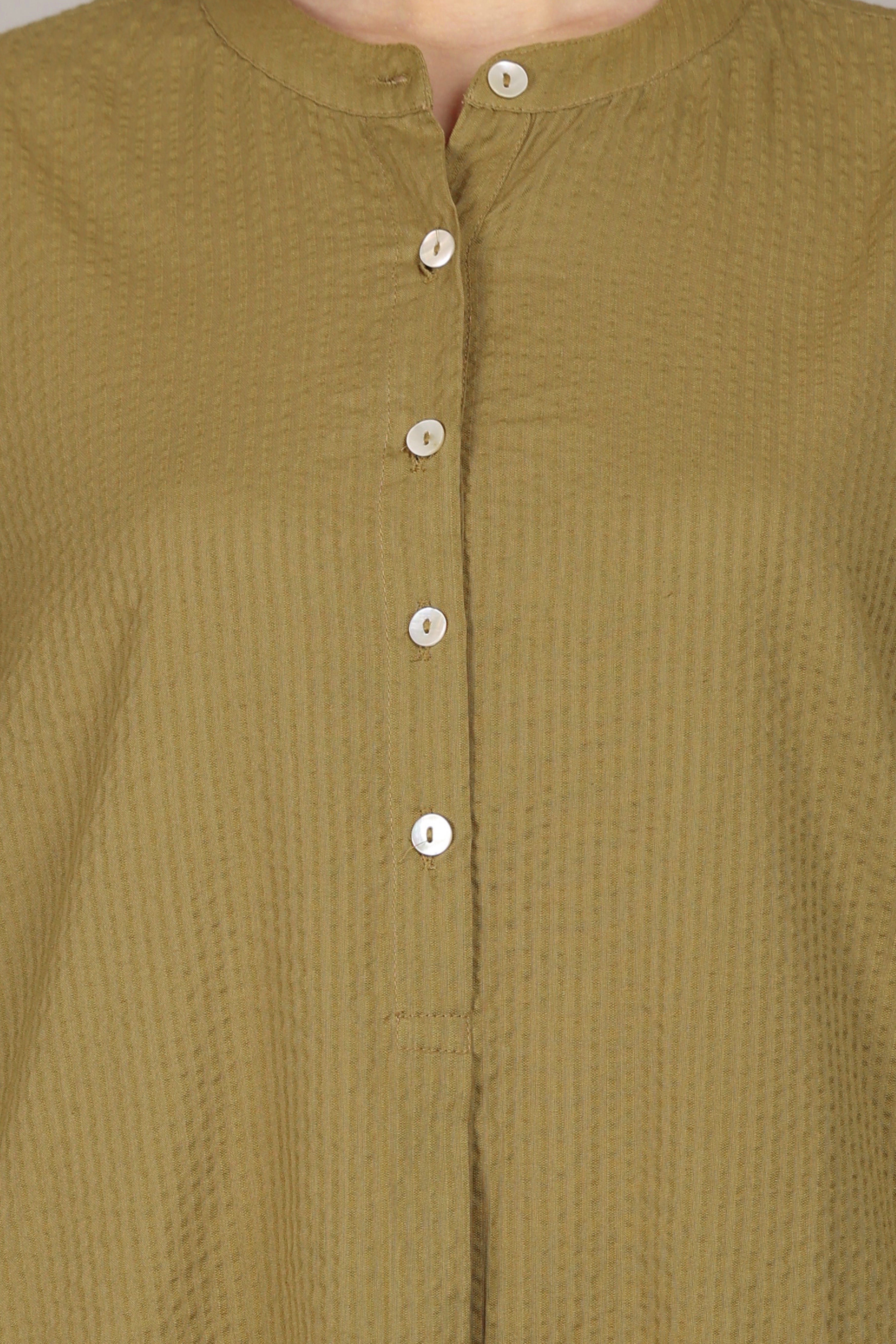 Dry Olive Seersucker Cotton A-Line Kurta Pant Co-Ord Set