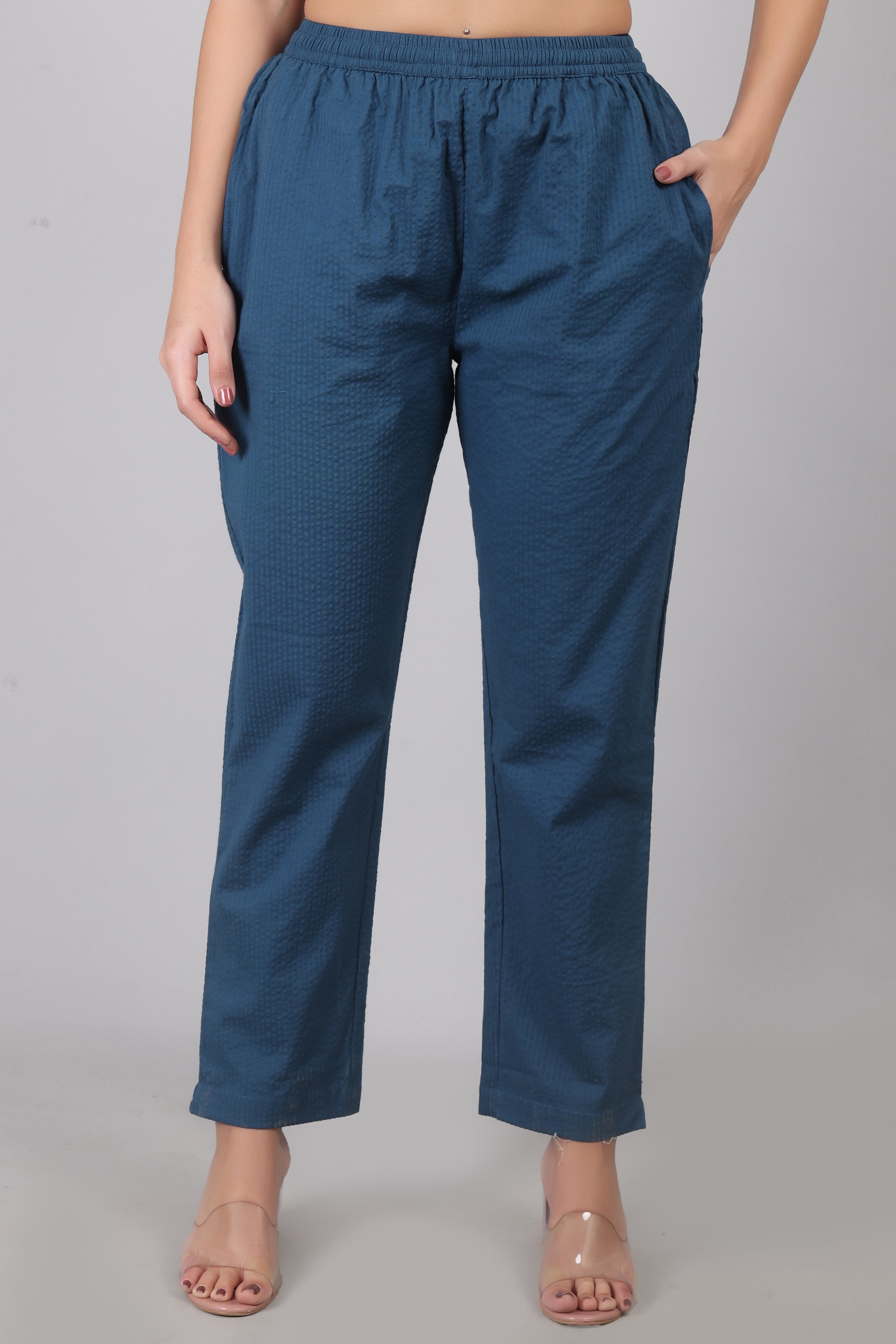 Indian Teal Seersucker Cotton Straight Fit Kurta Pant Co-Ord Set