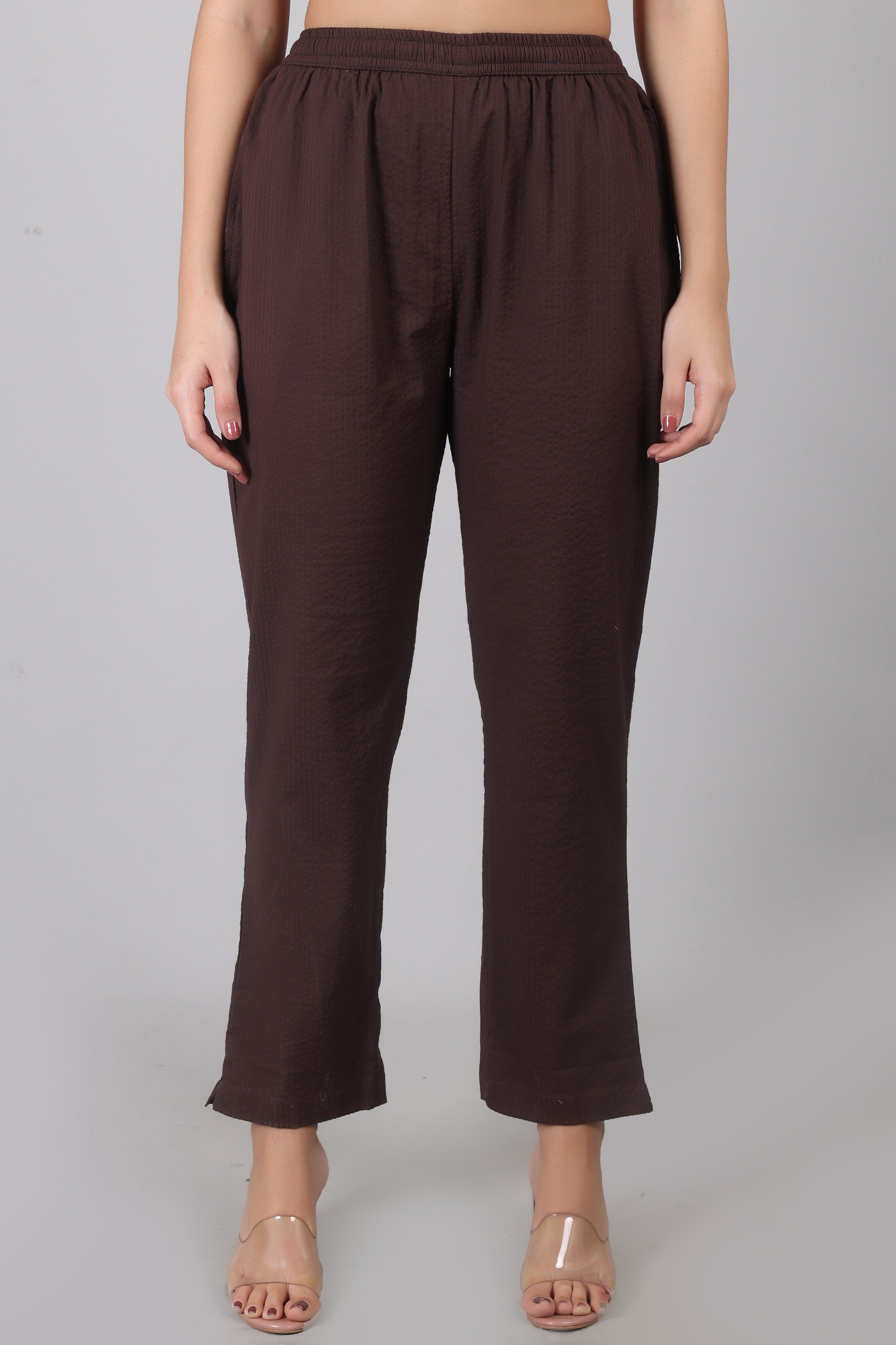 Thick Chocolate Seersucker Cotton Straight Fit Kurta Pant Co-Ord Set