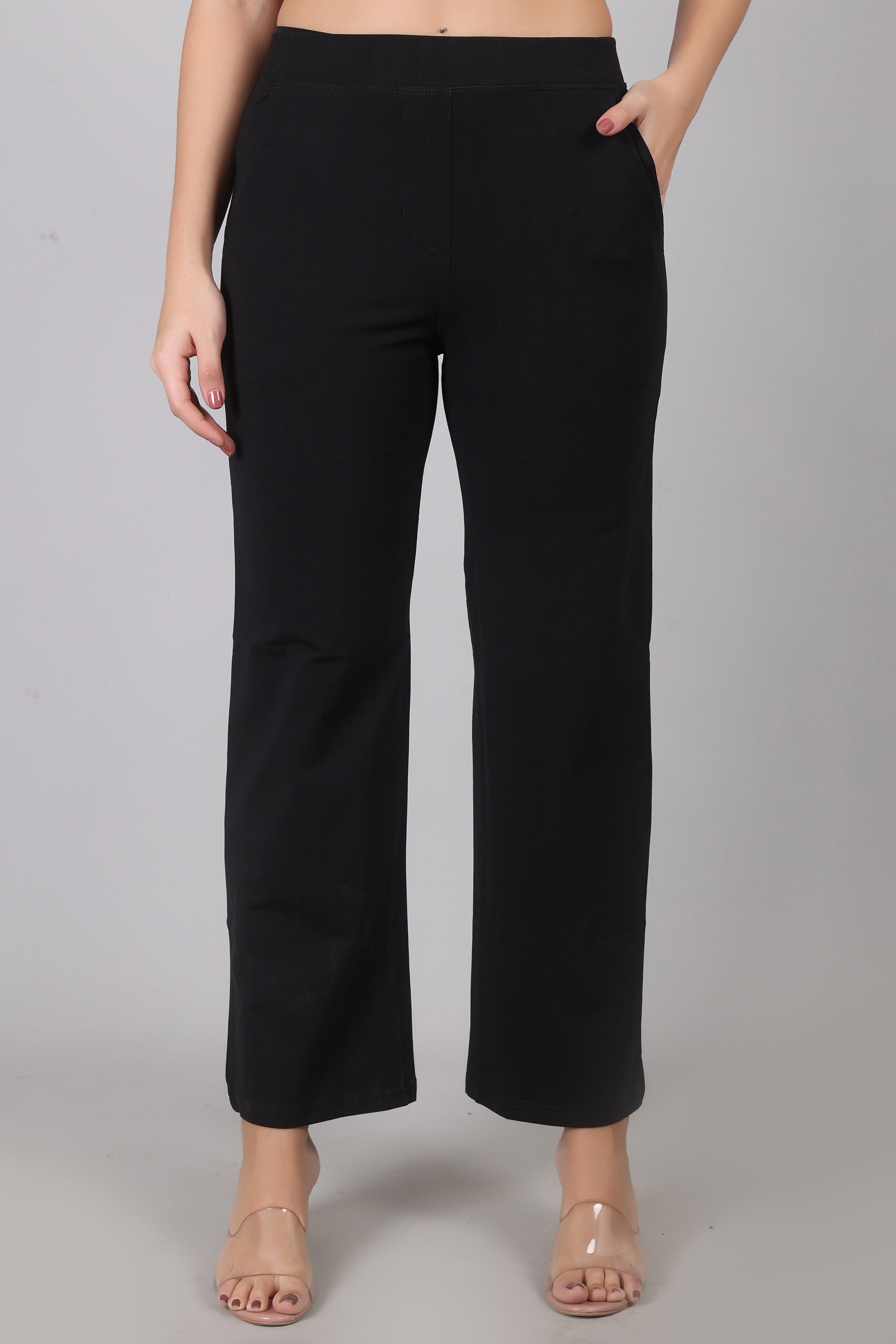 Black Easy Wide-Leg Pants — Pure Cotton Stretch