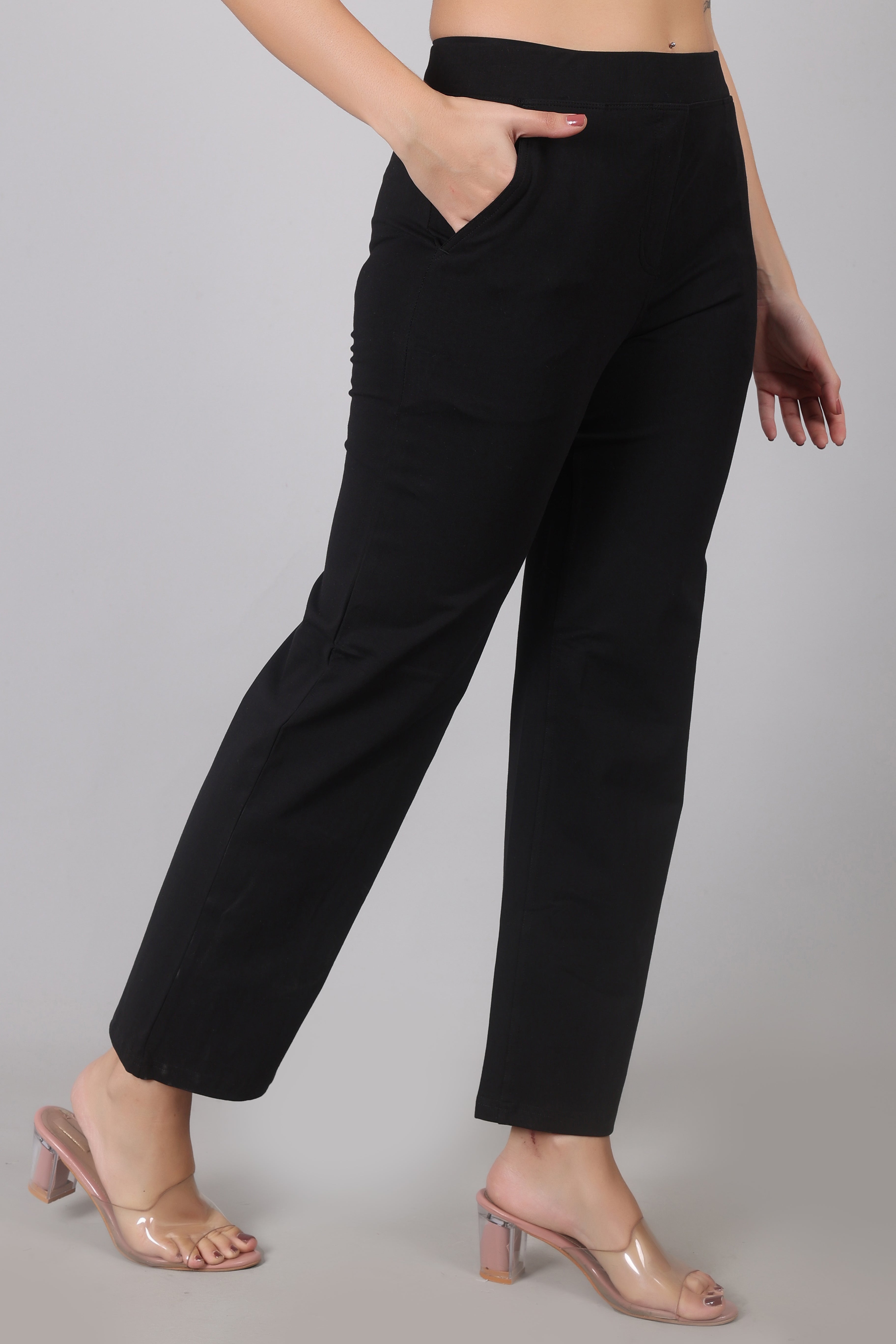 Black Easy Wide-Leg Pants — Pure Cotton Stretch