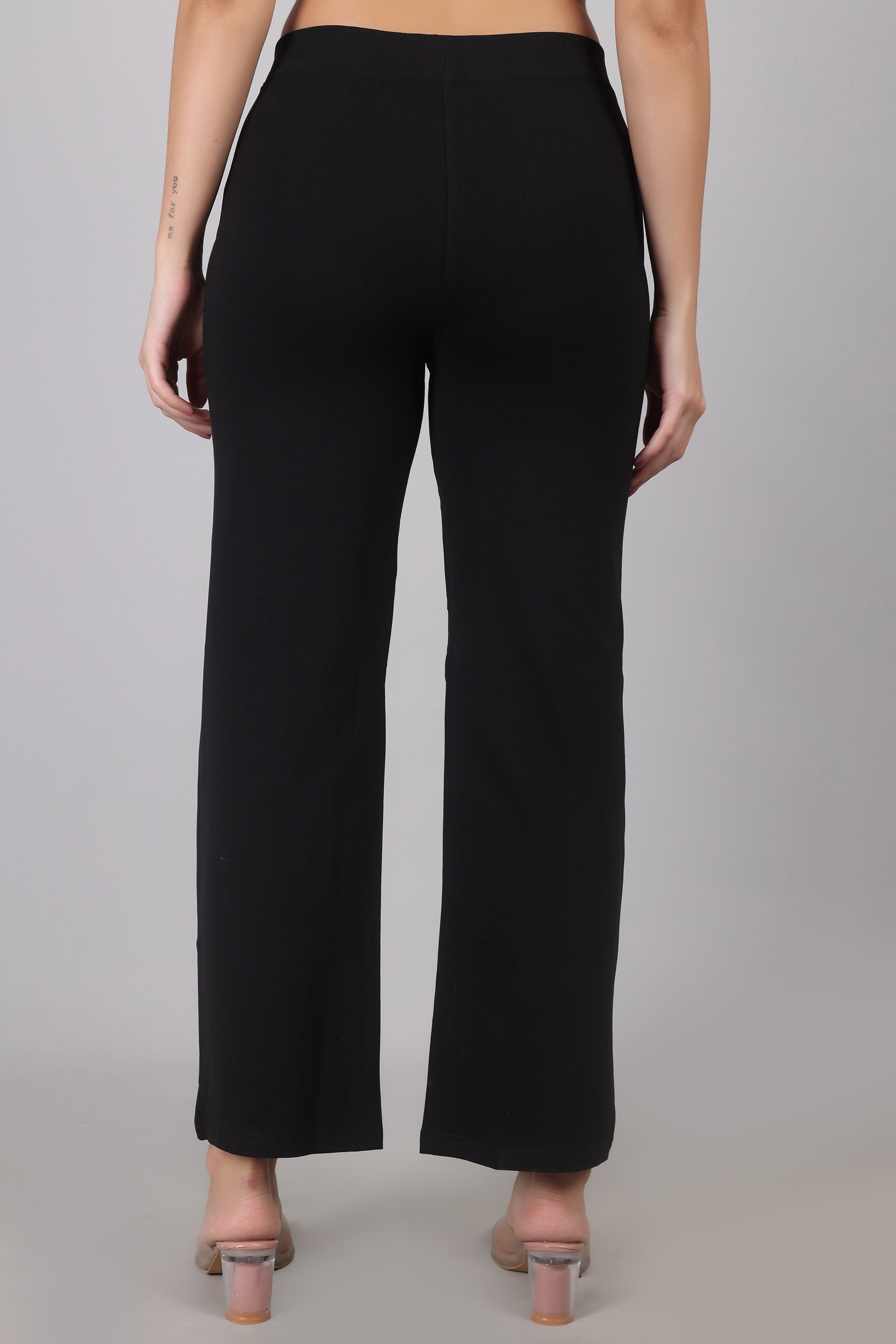 Black Easy Wide-Leg Pants — Pure Cotton Stretch