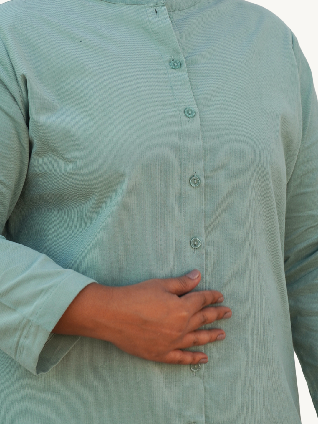 Shadow Green Corduroy Solid Straight-Fit Cotton Kurta Pant Co-ord Set