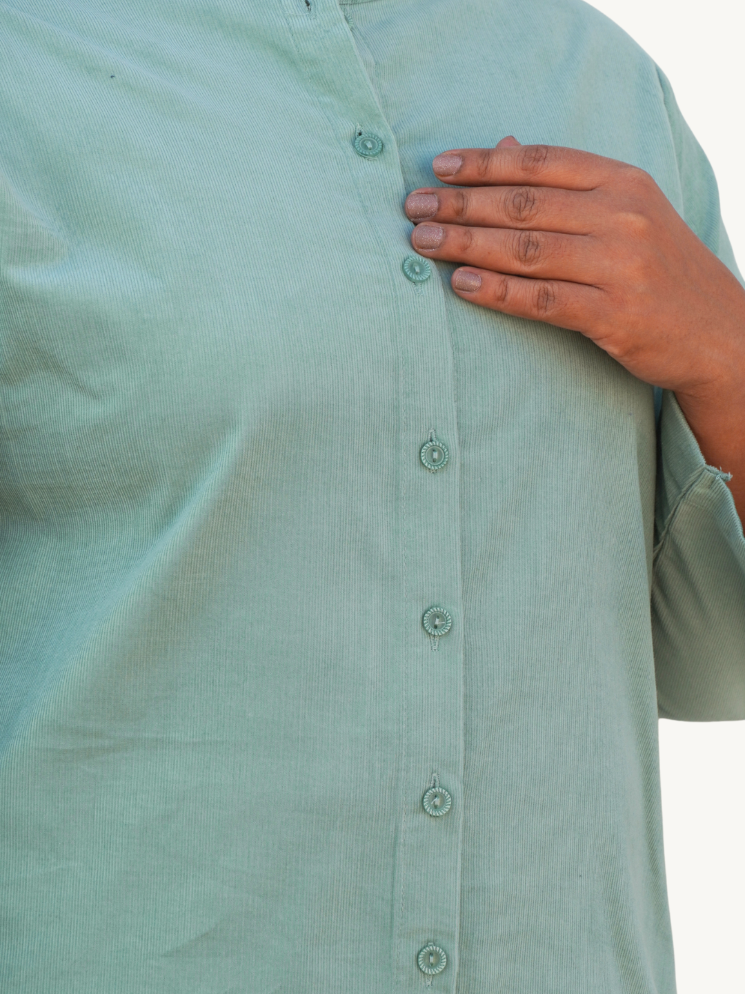 Shadow Green Corduroy Solid Straight-Fit Cotton Kurta Pant Co-ord Set