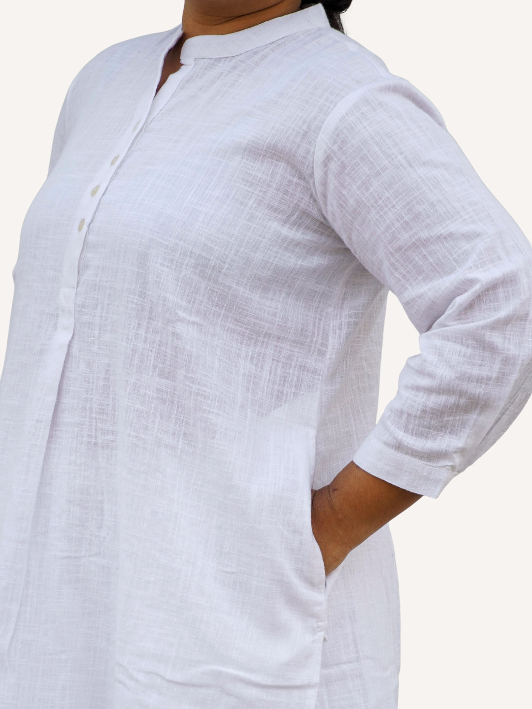 White Dobby Striped Cotton A-Line Kurta Pant Co-Ord Set (Sukoon)