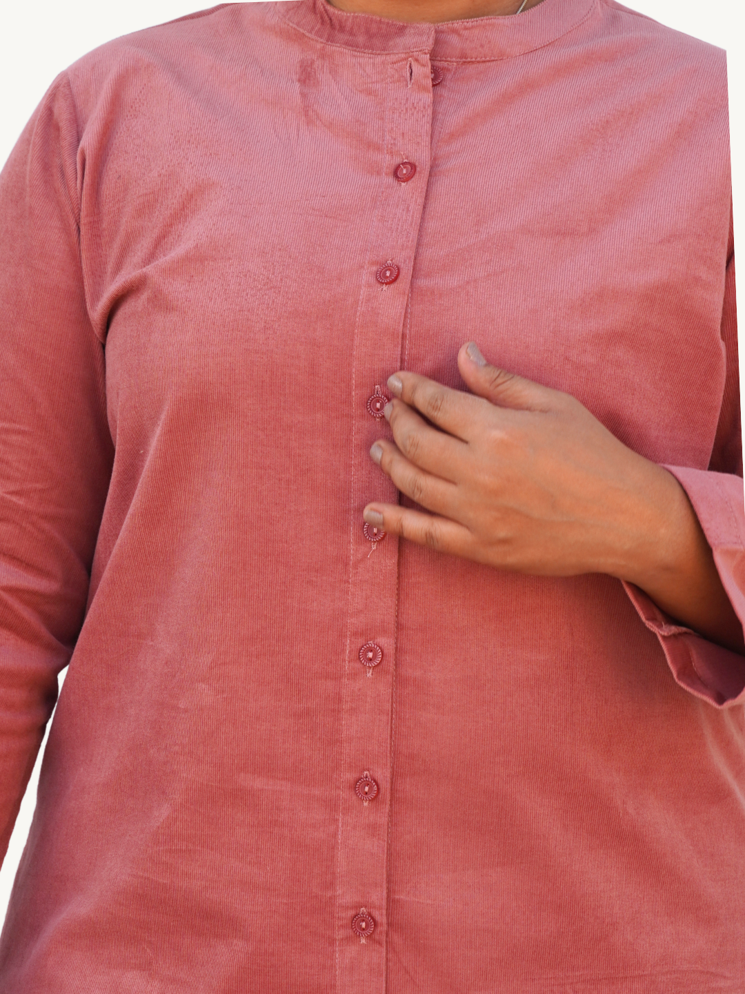 Sea Pink Corduroy Solid Straight-Fit Cotton Kurta Pant Co-ord Set