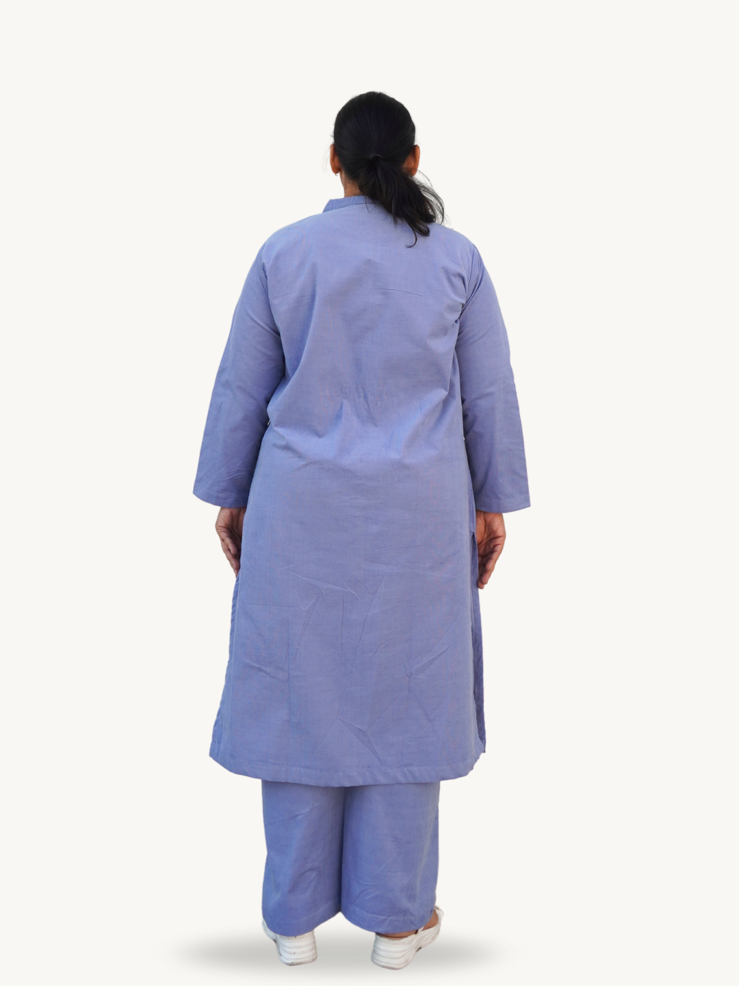 Lilac Blue Corduroy Solid Straight-Fit Cotton Kurta Pant Co-ord Set