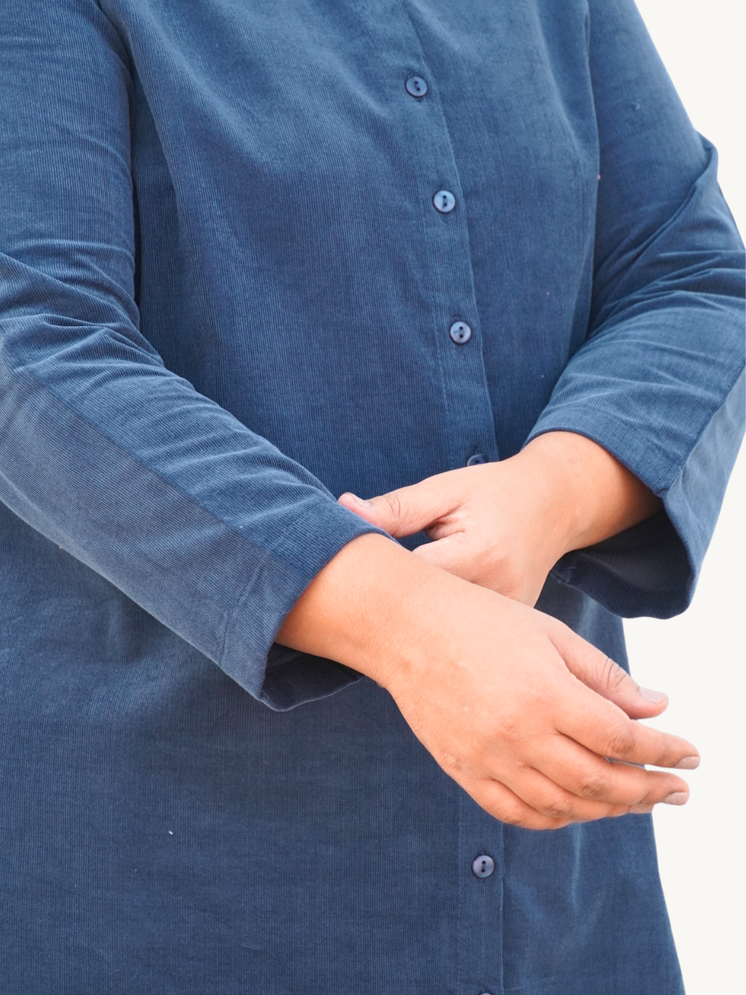 Kashmir Blue Corduroy Solid Straight-Fit Cotton Kurta Pant Co-ord Set