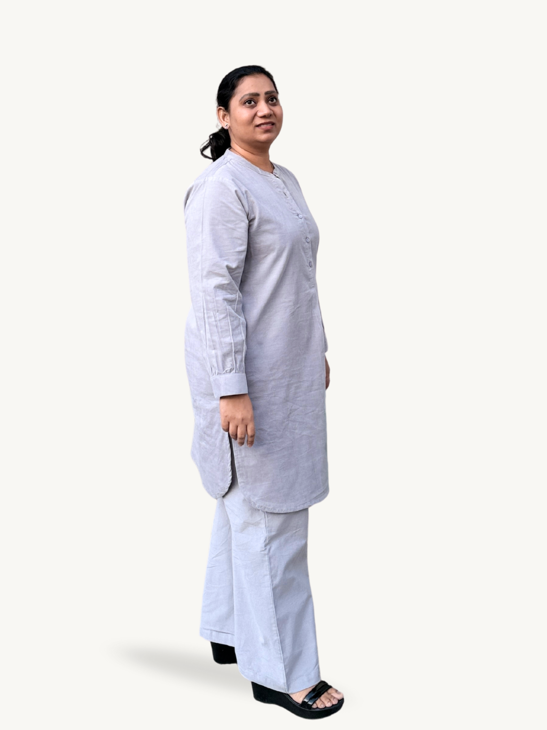 Cloud Grey Corduroy Solid Cotton A-Line Kurta Pant Co-Ord Set