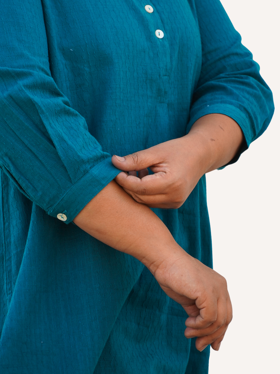 Teal Dobby Striped Cotton A-Line Kurta Pant Co-Ord Set (Sukoon)