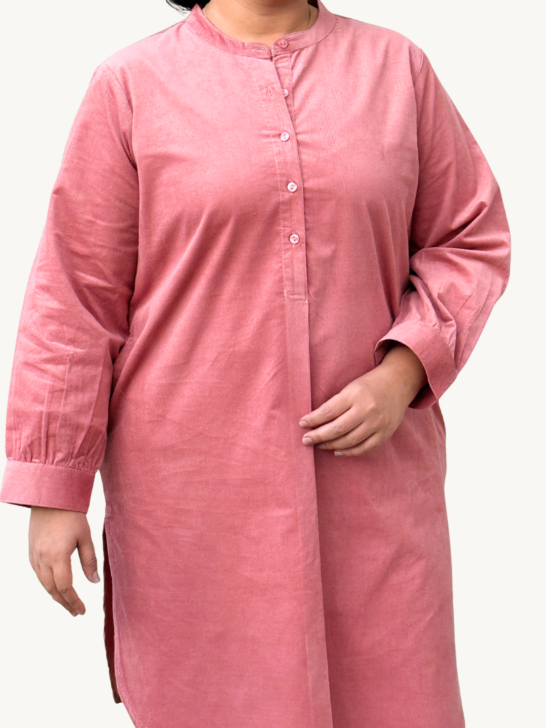 Sea Pink Corduroy Solid Cotton A-Line Kurta Pant Co-Ord Set