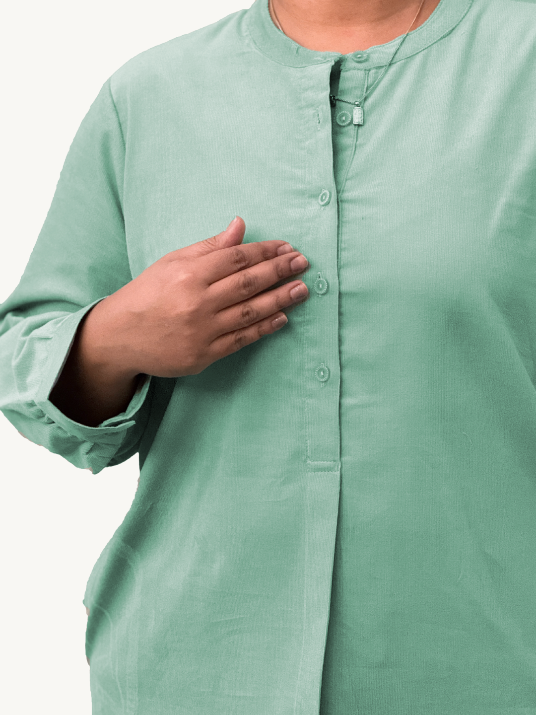 Shadow Green Corduroy Solid Cotton A-Line Kurta Pant Co-Ord Set