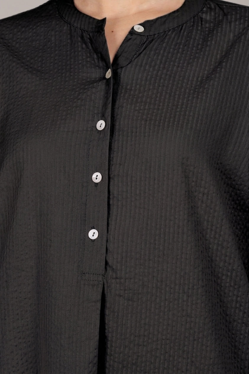 Black Seersucker Cotton A-Line Kurta Pant Co-Ord Set