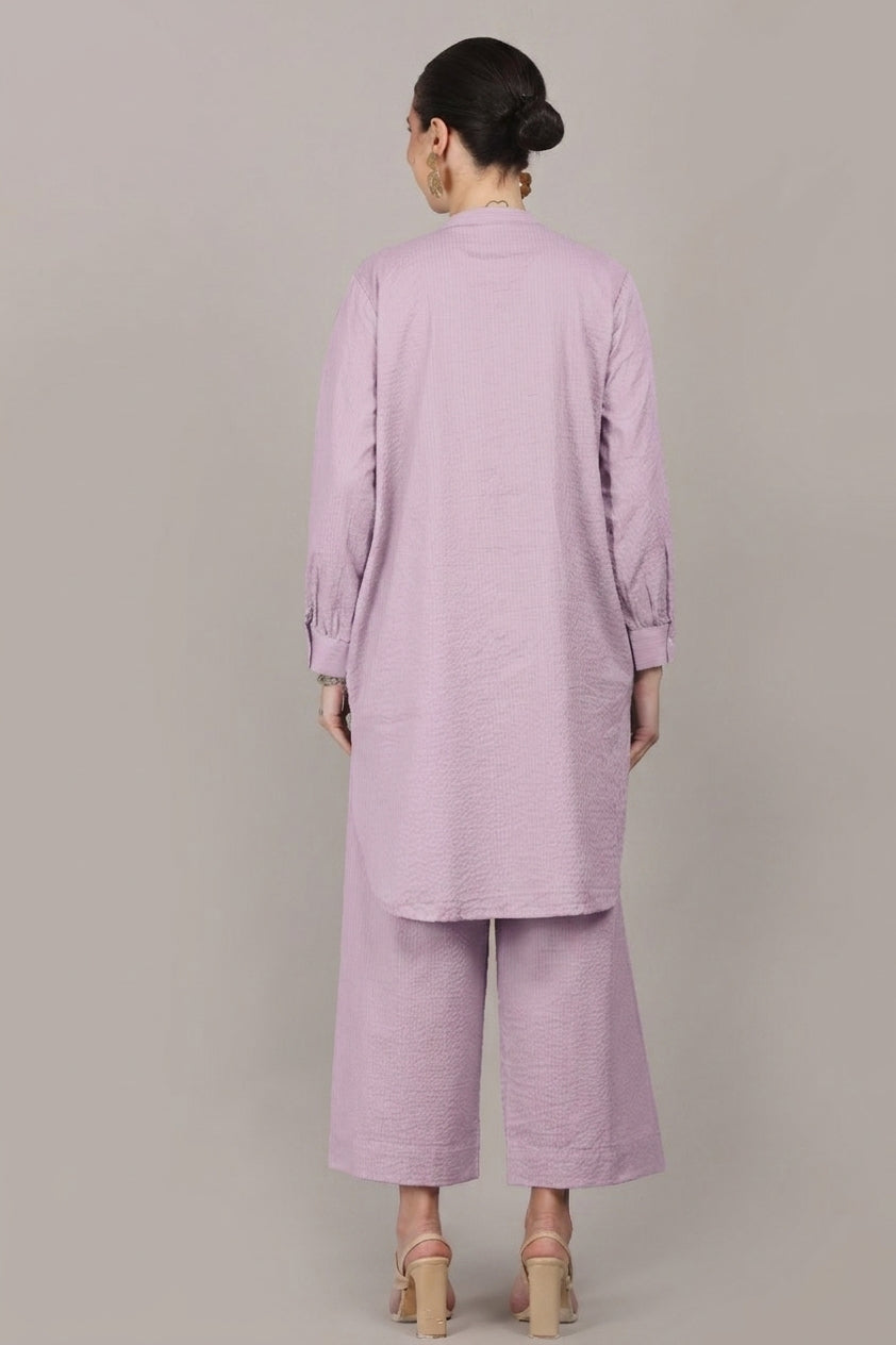 Lavender Seersucker Cotton A-Line Kurta Pant Co-Ord Set
