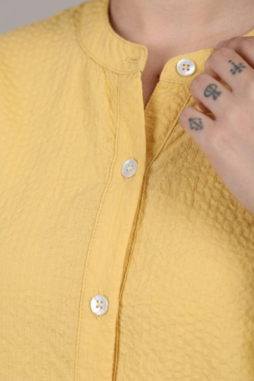 Lemon Yellow Seersucker Cotton A-Line Kurta Pant Co-Ord Set