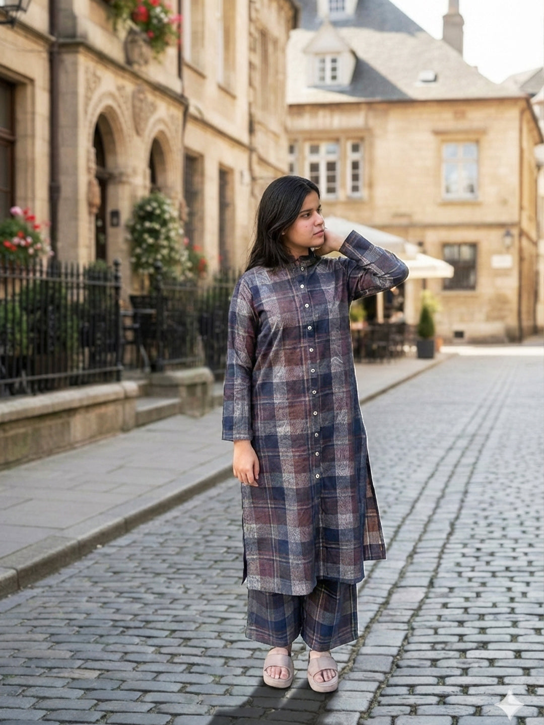 Copper Rose Corduroy Yarn-dyed Straight-Fit Cotton Kurta Pant Co-ord Set