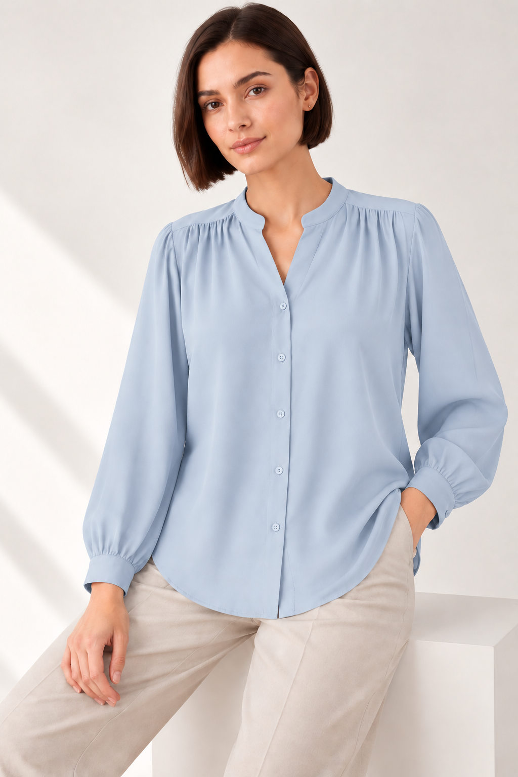 The Gathered Viscose Shirt in Air Blue