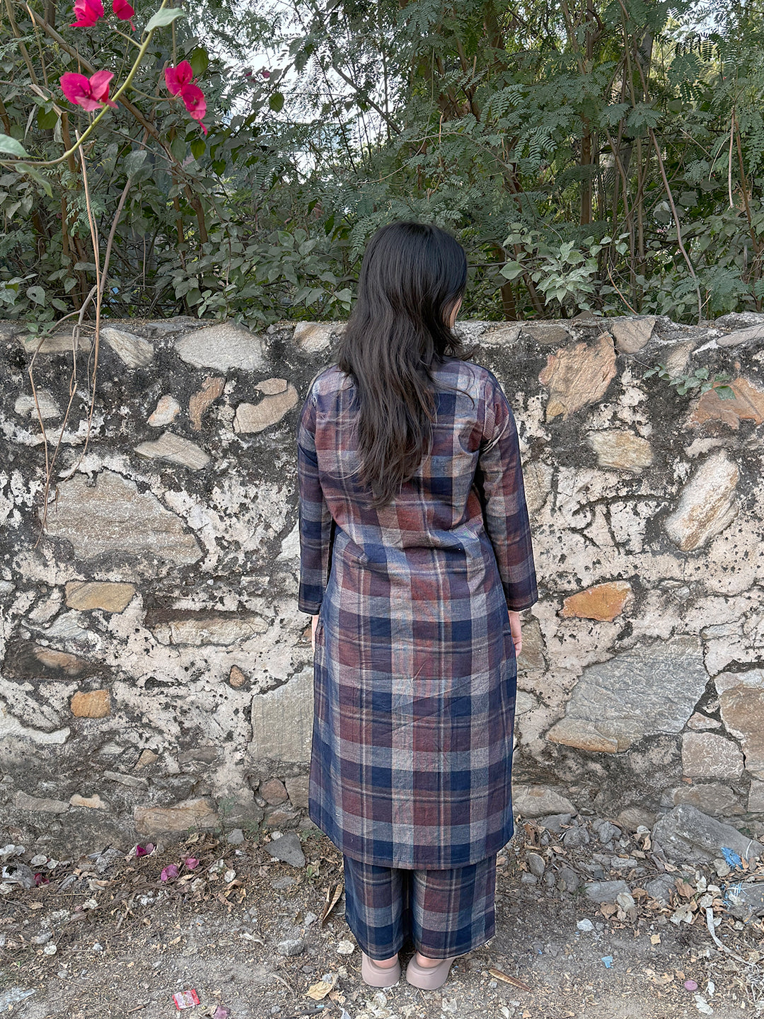 Copper Rose Corduroy Yarn-dyed Straight-Fit Cotton Kurta Pant Co-ord Set