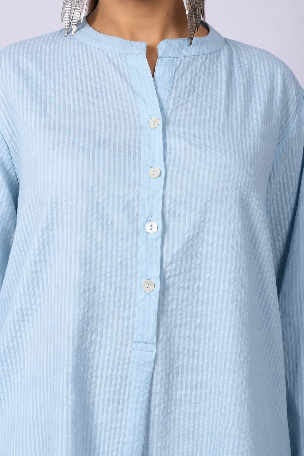 Water Blue Seersucker Cotton A-Line Kurta Pant Co-Ord Set