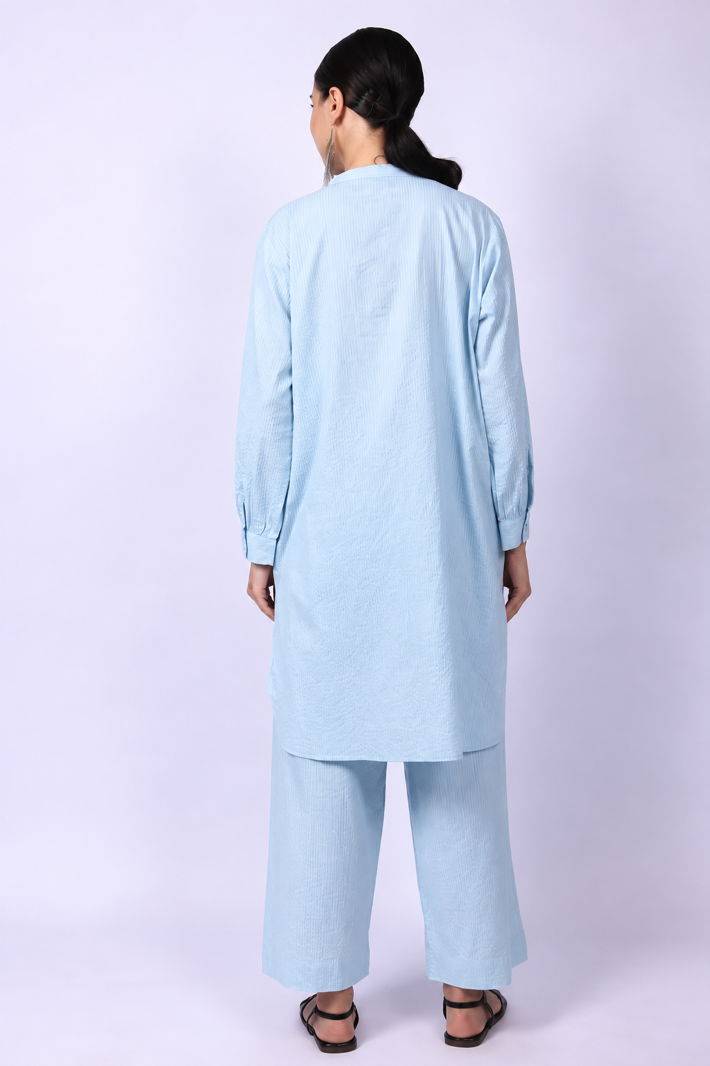 Water Blue Seersucker Cotton A-Line Kurta Pant Co-Ord Set