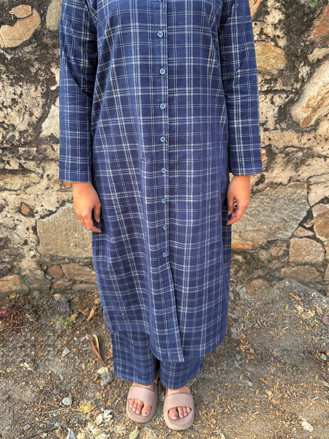 Hydrogen Blue Corduroy Yarn-dyed Straight-Fit Cotton Kurta Pant Co-ord Set