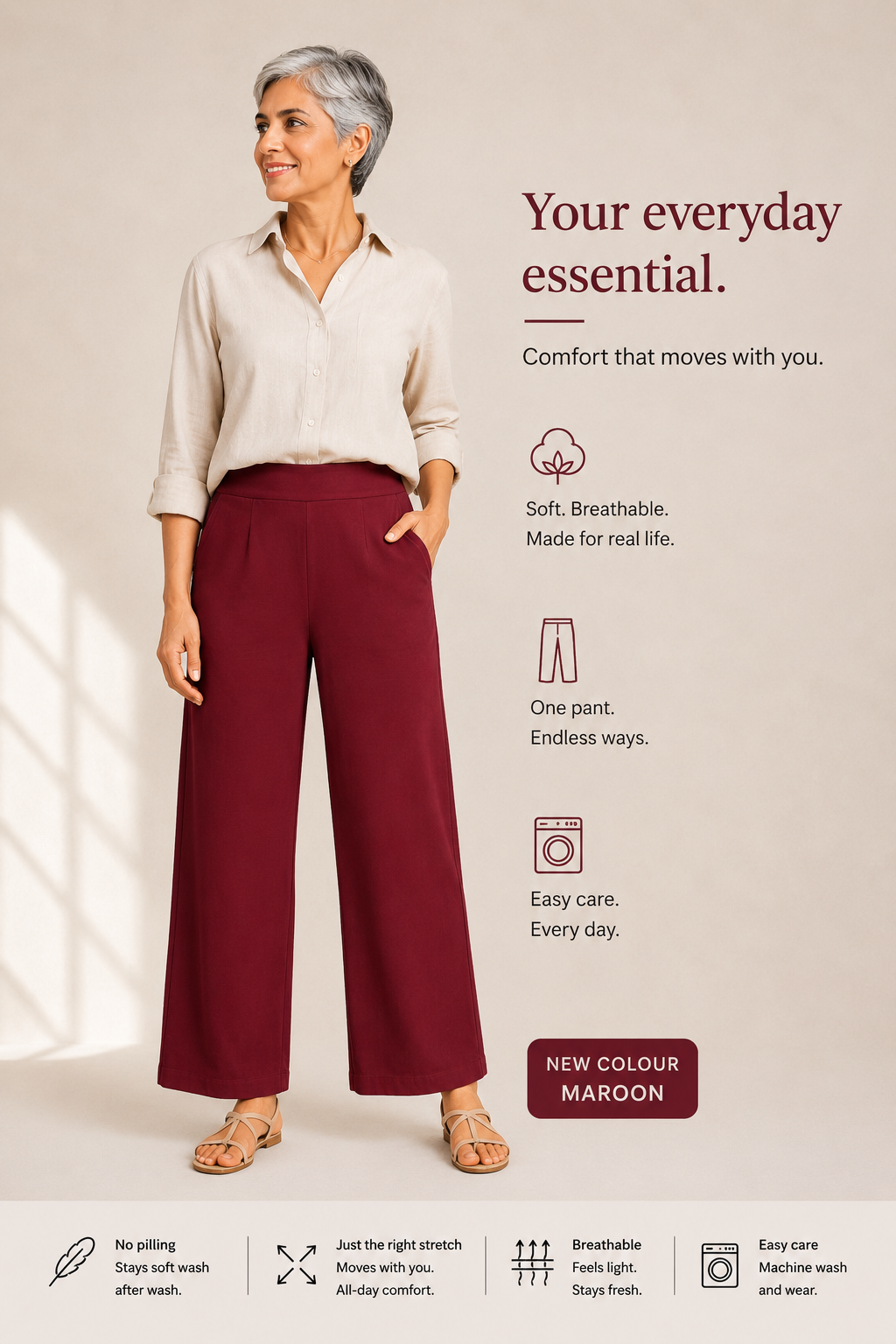 The Easy Pant in Maroon