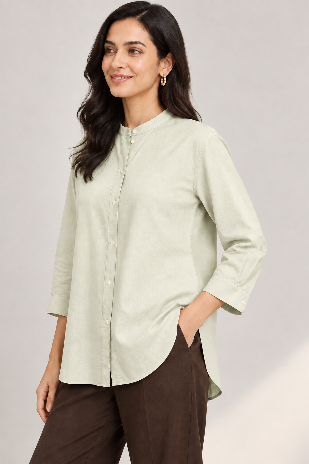 Everyday Band Collar Shirt in Soft Sage
