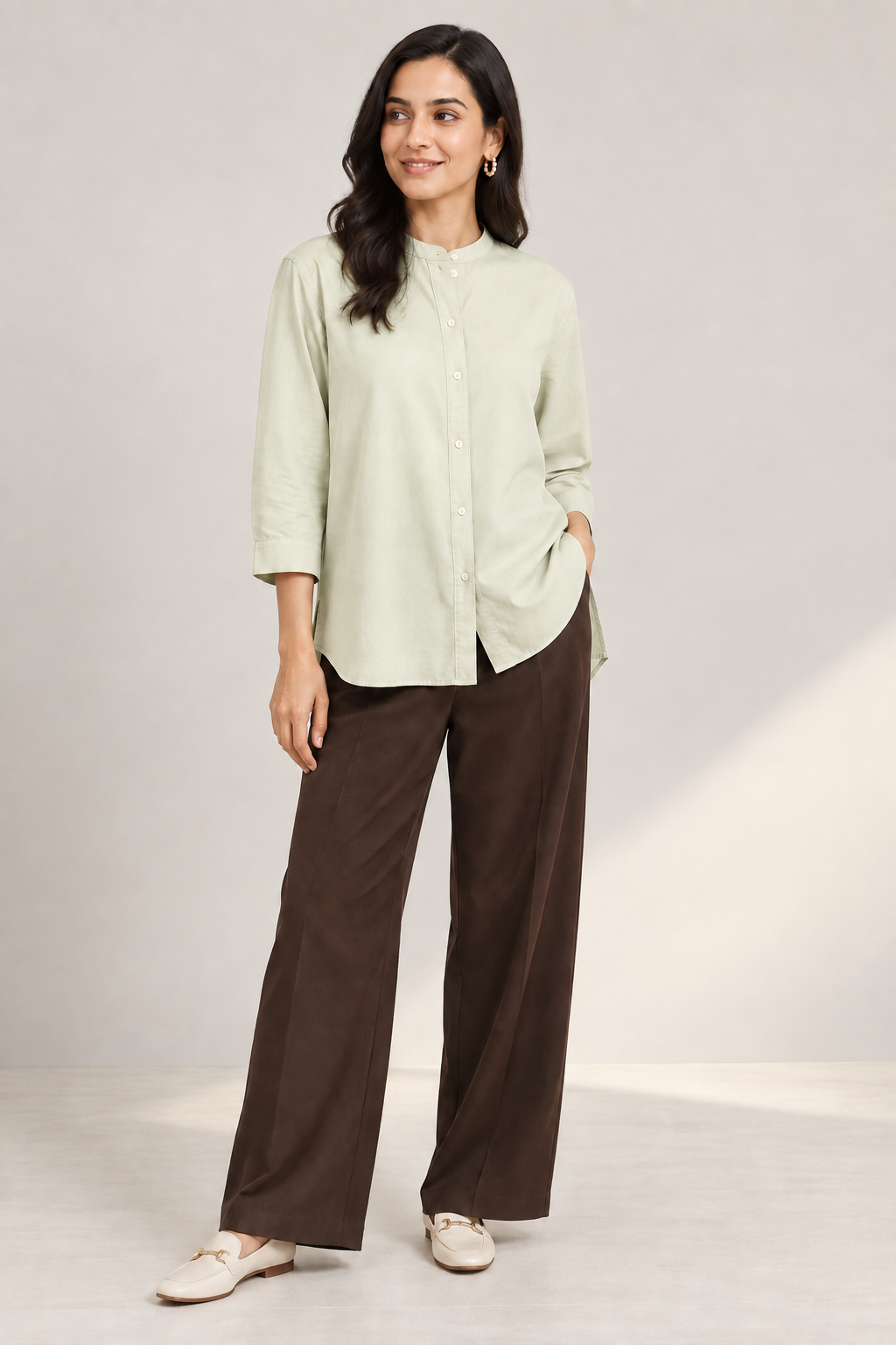 Everyday Band Collar Shirt in Soft Sage