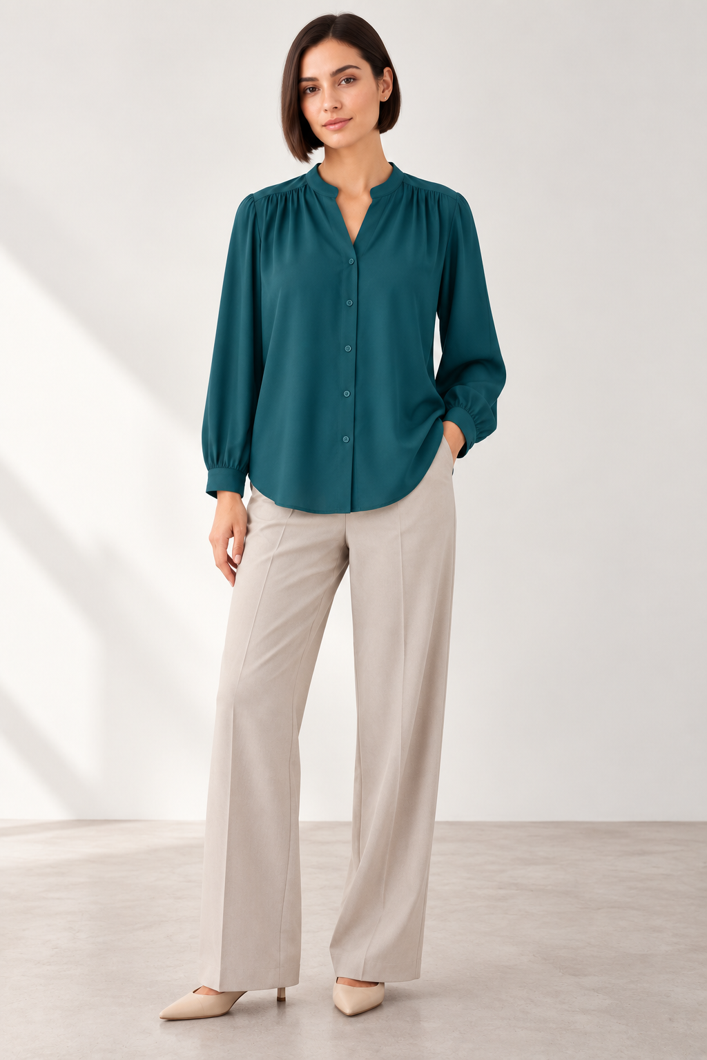 The Gathered Viscose Shirt in Deep Teal