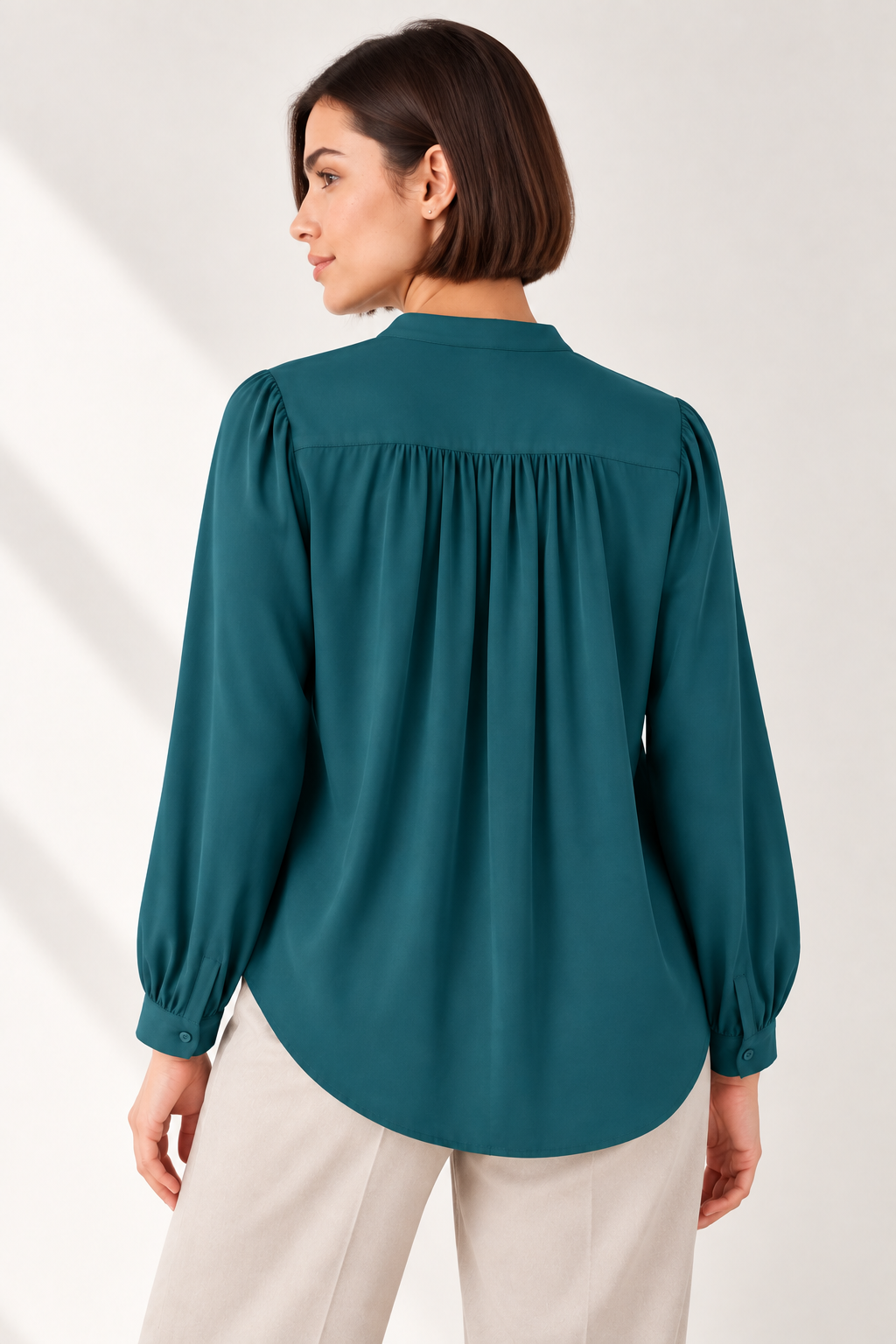 The Gathered Viscose Shirt in Deep Teal