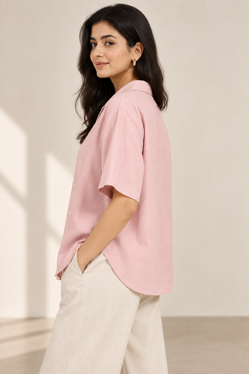 Everyday Open Collar Shirt in Dusty Pink