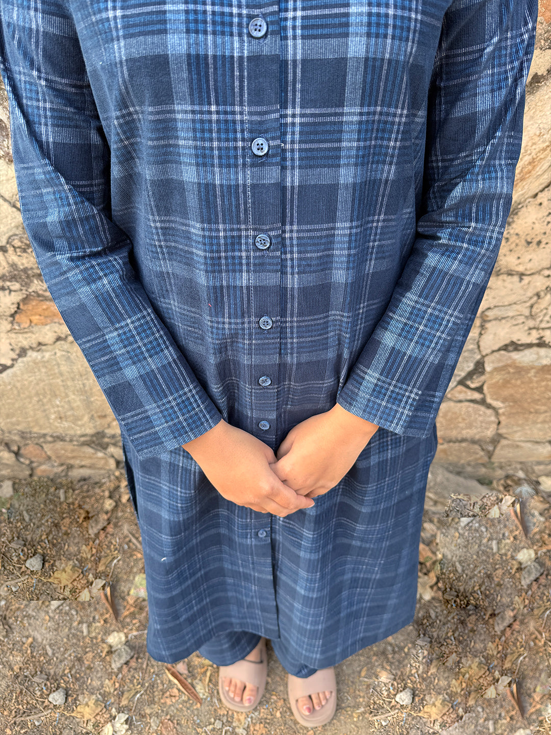 True Navy Corduroy Yarn-dyed Straight-Fit Cotton Kurta Pant Co-ord Set