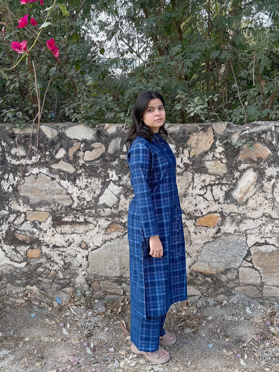 True Navy Corduroy Yarn-dyed Straight-Fit Cotton Kurta Pant Co-ord Set