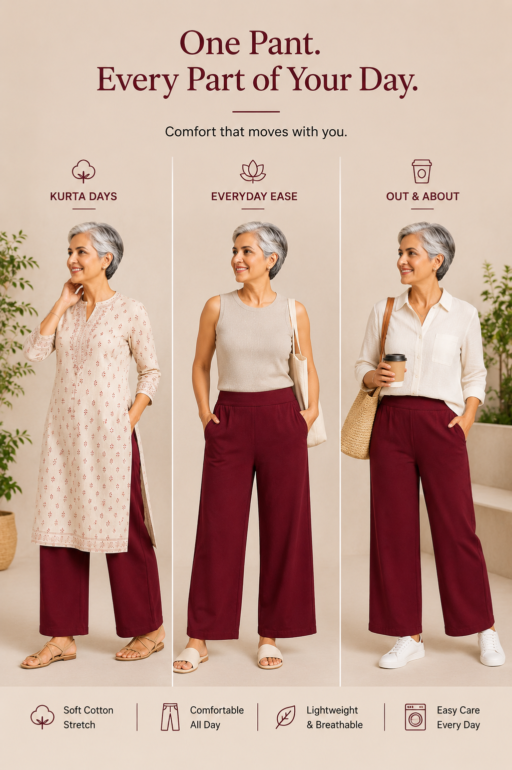 The Easy Pant in Maroon