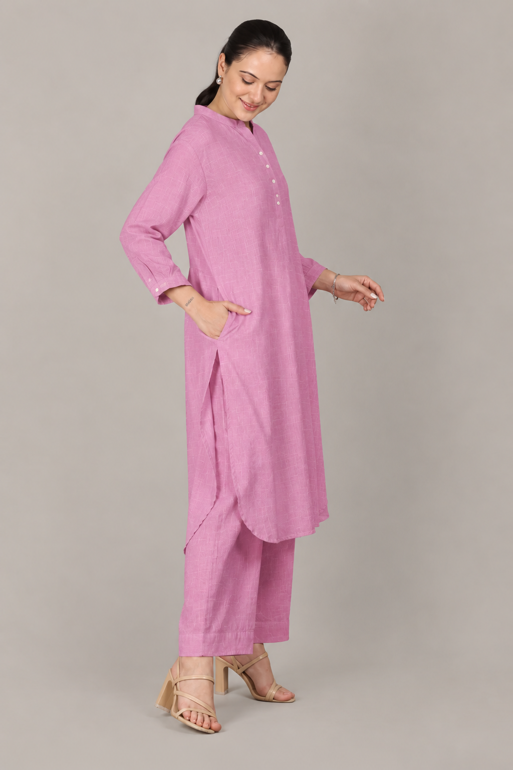 Mulberry Dobby Striped Cotton A-Line Kurta Pant Co-Ord Set (Sukoon)