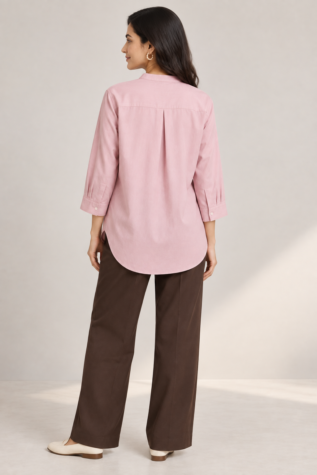 Everyday Band Collar Shirt in Dusty Pink